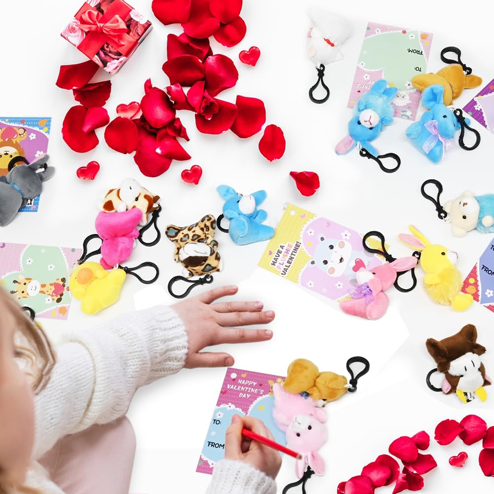 UMEELR 28Pcs Mini Plush Animals Keychain – 28 Cute Tiny Toys for Kids, Easter Basket & Party Favors