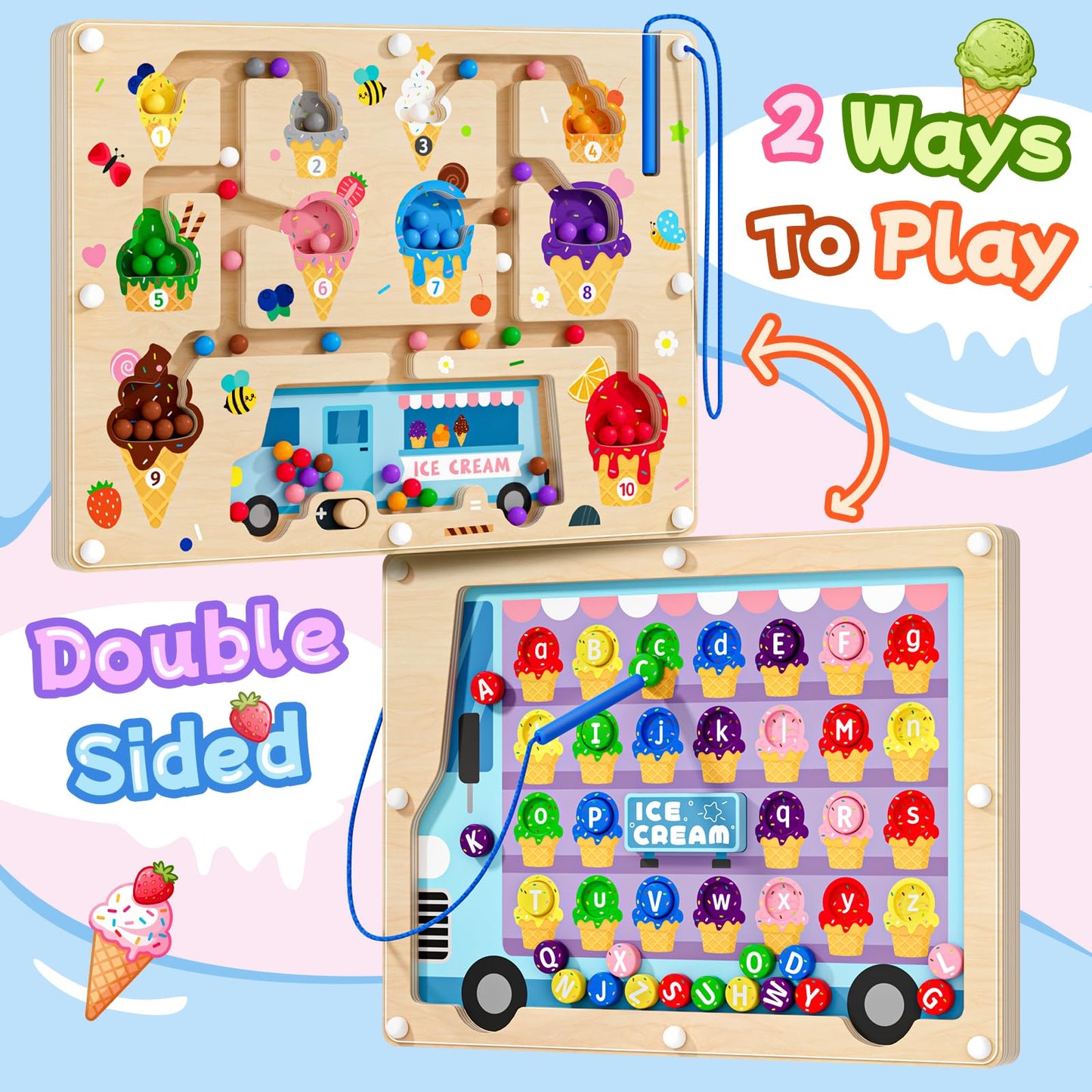 UMEREACT 2-in-1 Magnetic Color & Number Maze – Wooden Alphabet & Dinosaur Counting Board for Preschool (Ages 3+)