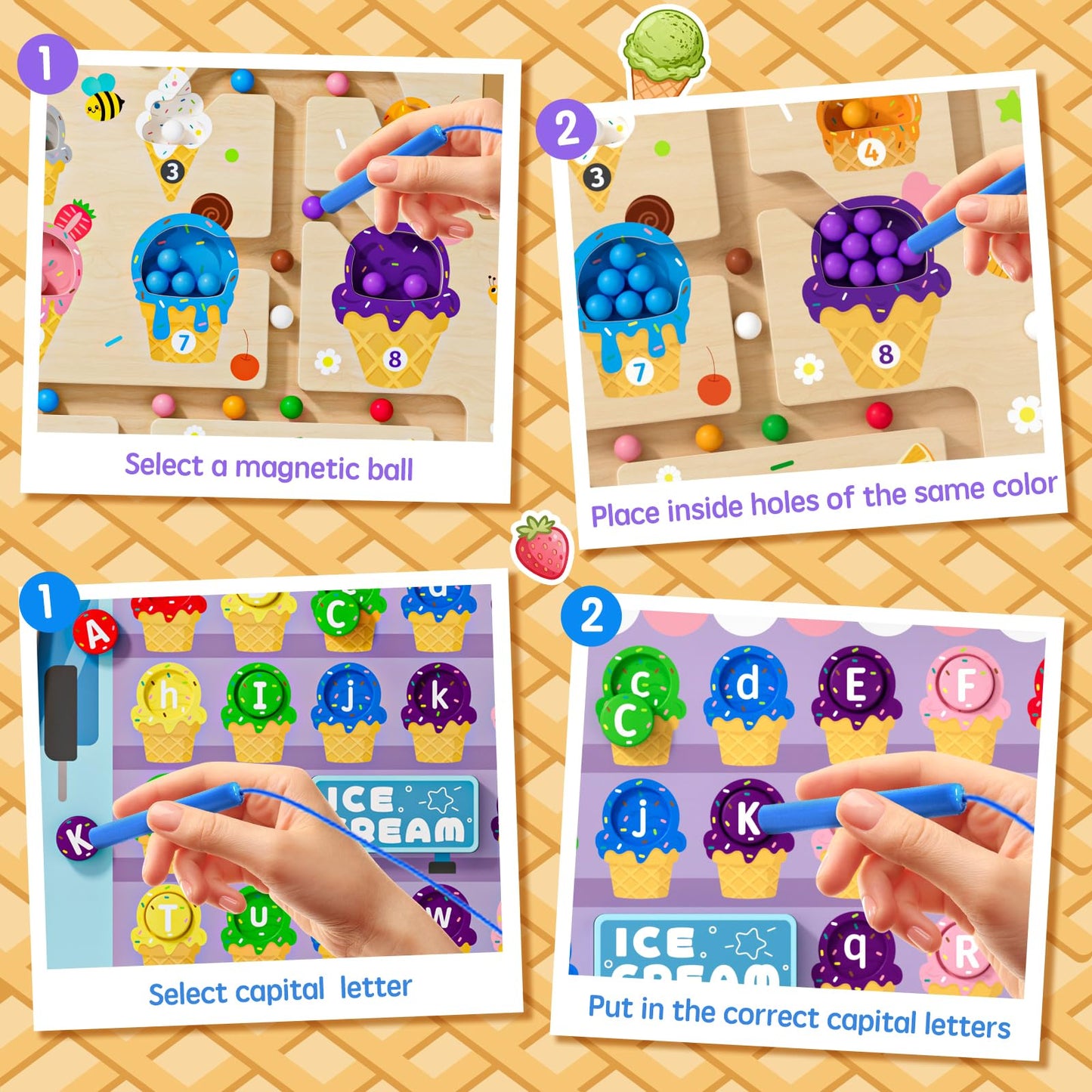 UMEREACT 2-in-1 Magnetic Color & Number Maze – Wooden Alphabet & Dinosaur Counting Board for Preschool (Ages 3+)