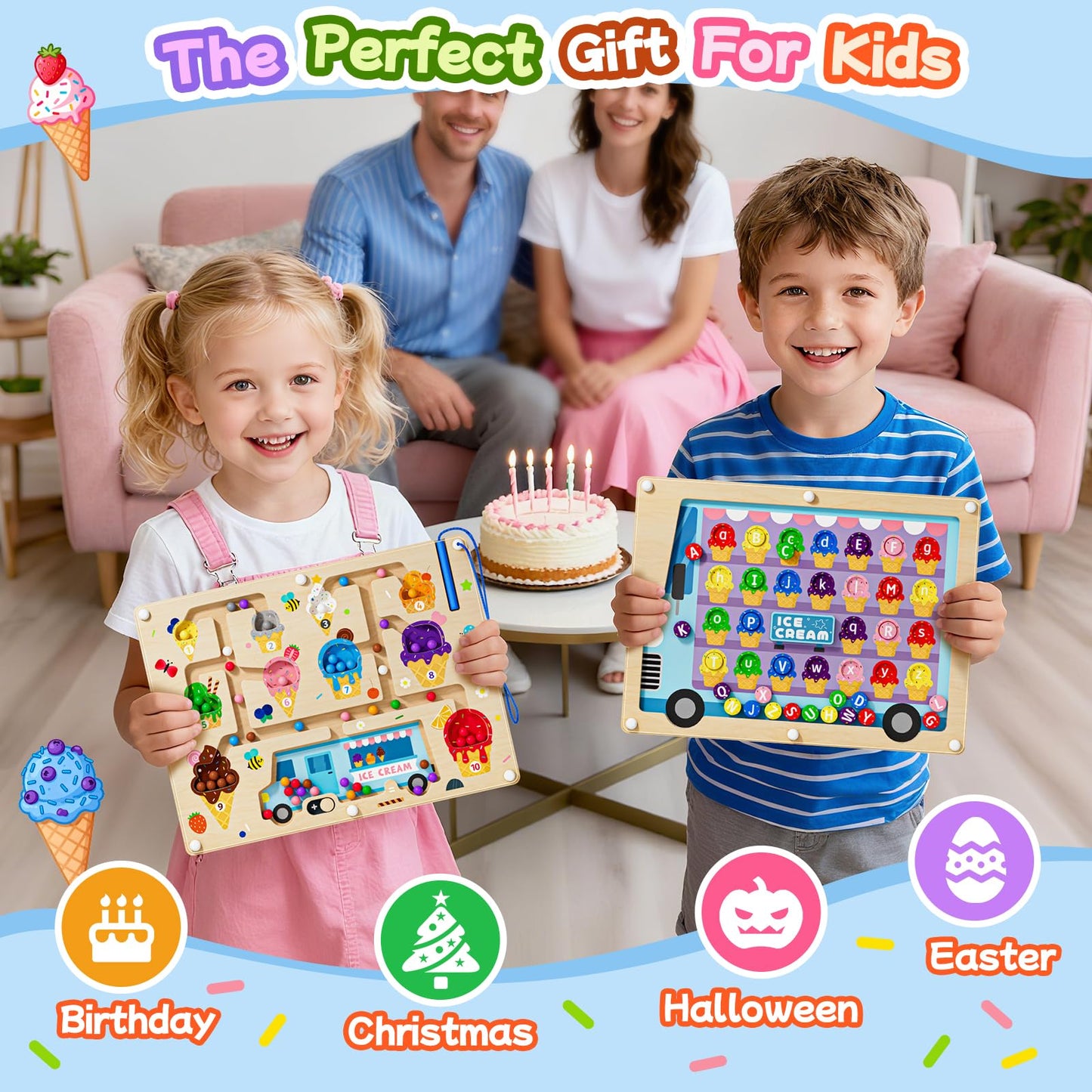 UMEREACT 2-in-1 Magnetic Color & Number Maze – Wooden Alphabet & Dinosaur Counting Board for Preschool (Ages 3+)