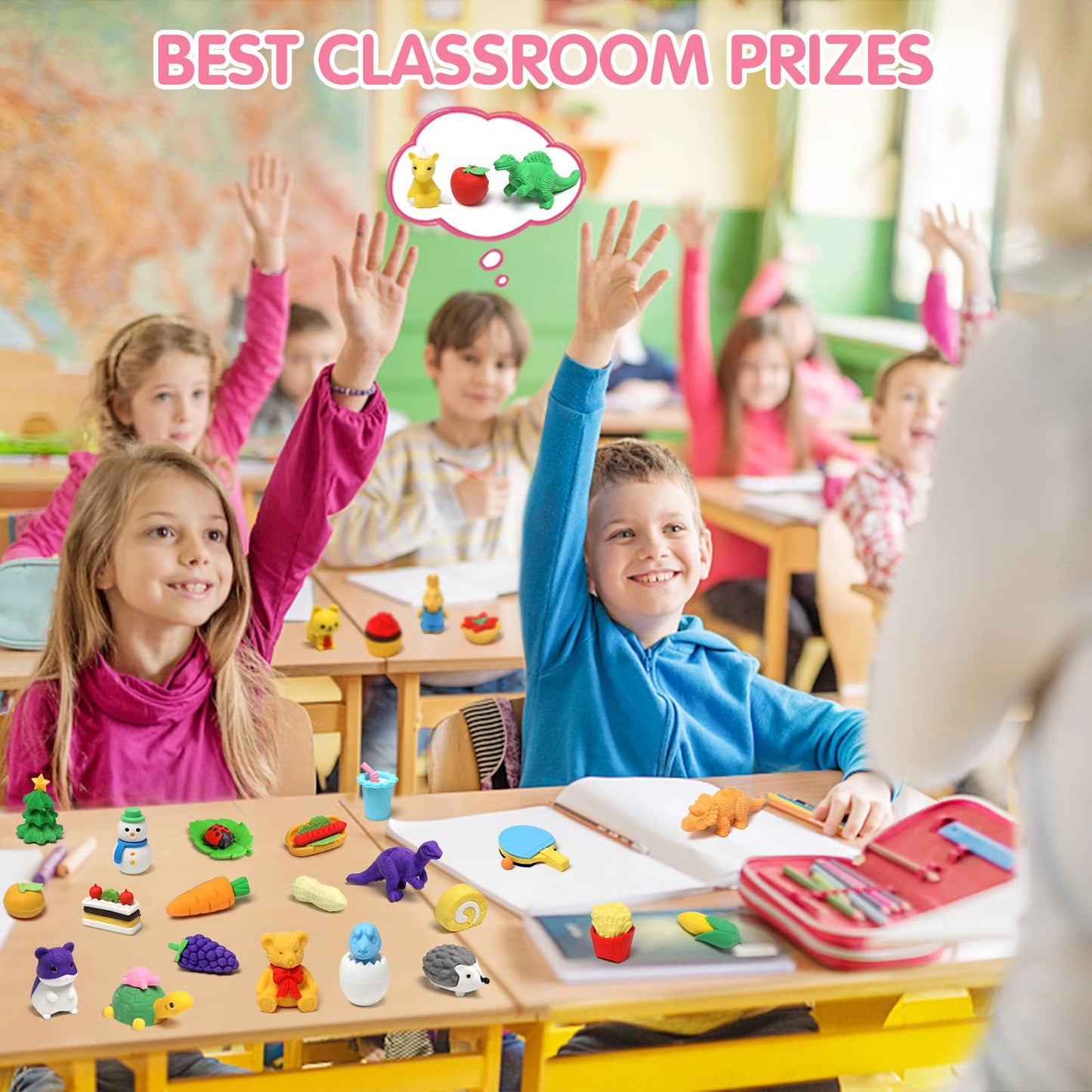 UMIKU 100-Pack 3D Animal Pencil Erasers – Kids Puzzle Erasers for Classroom Prizes