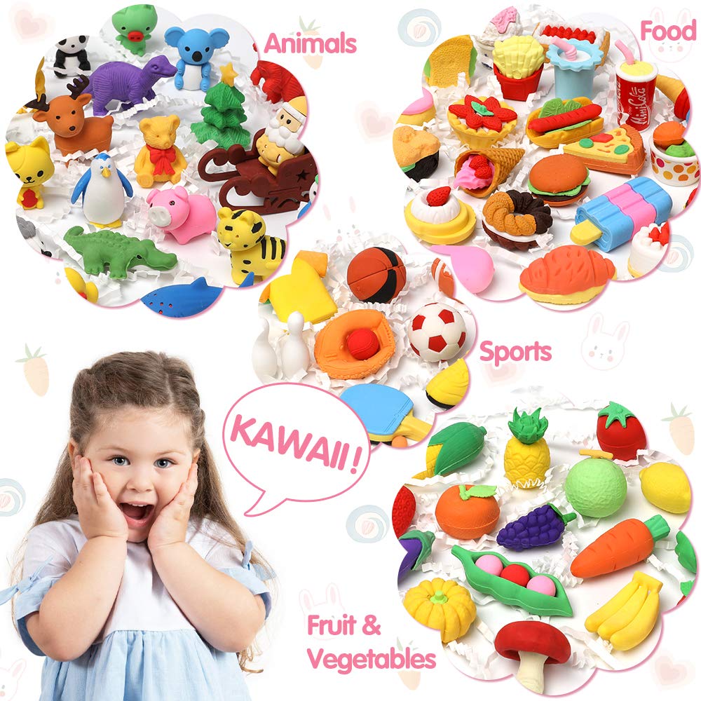 UMIKU 100-Pack 3D Animal Pencil Erasers – Kids Puzzle Erasers for Classroom Prizes