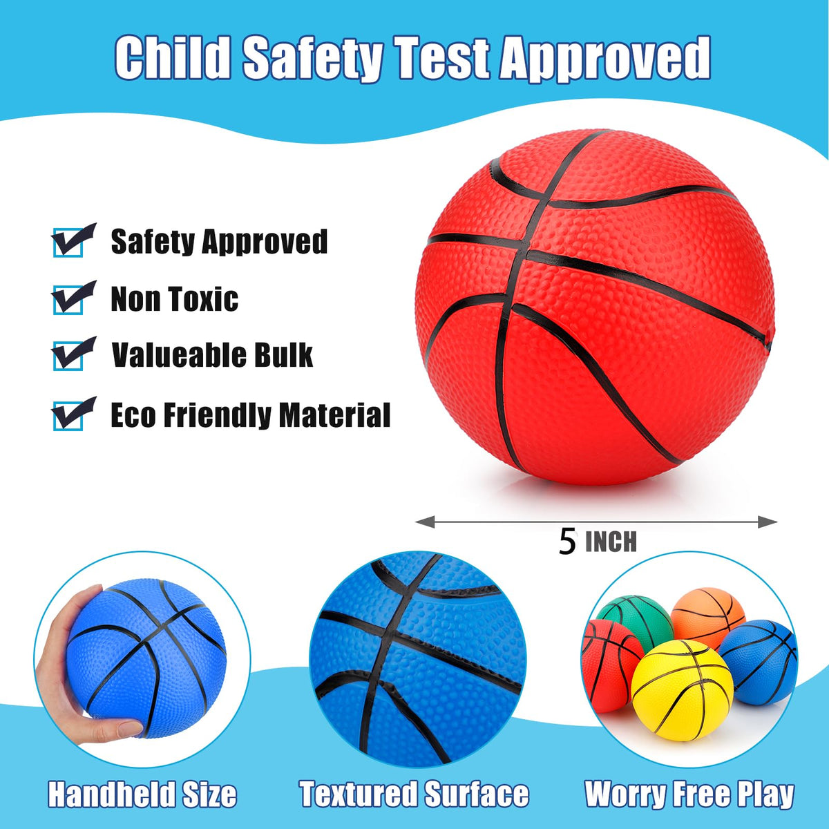 Umnodobn 5-Inch Foam Mini Basketballs — Indoor Safe, No-Inflation (3 Pack)