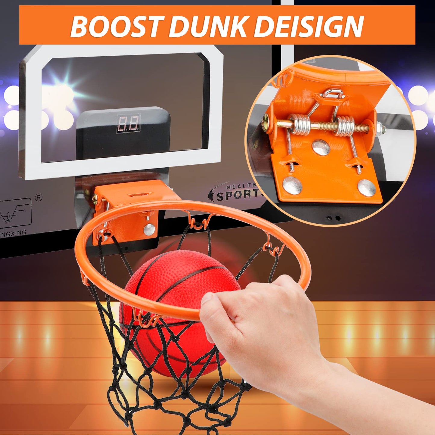 Umnodobn Mini Indoor Basketball Hoop – Over-the-Door Mount, 4 Balls, Durable Rim & Backboard