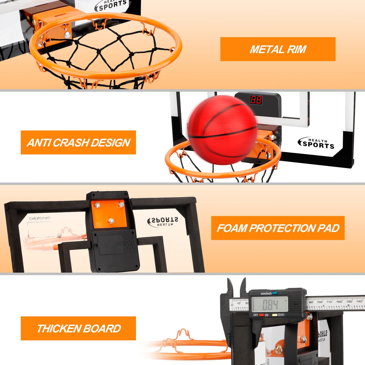 Umnodobn Pro Indoor Mini Basketball Hoop Set – Over-Door Auto Scoreboard, 9-Inch Dunk Rim