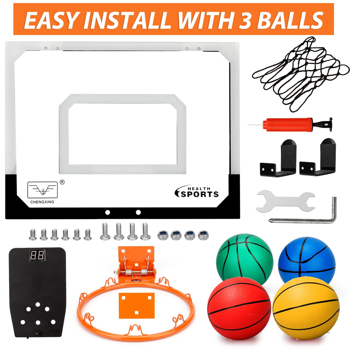 Umnodobn Pro Indoor Mini Basketball Hoop Set – Over-Door Auto Scoreboard, 9-Inch Dunk Rim