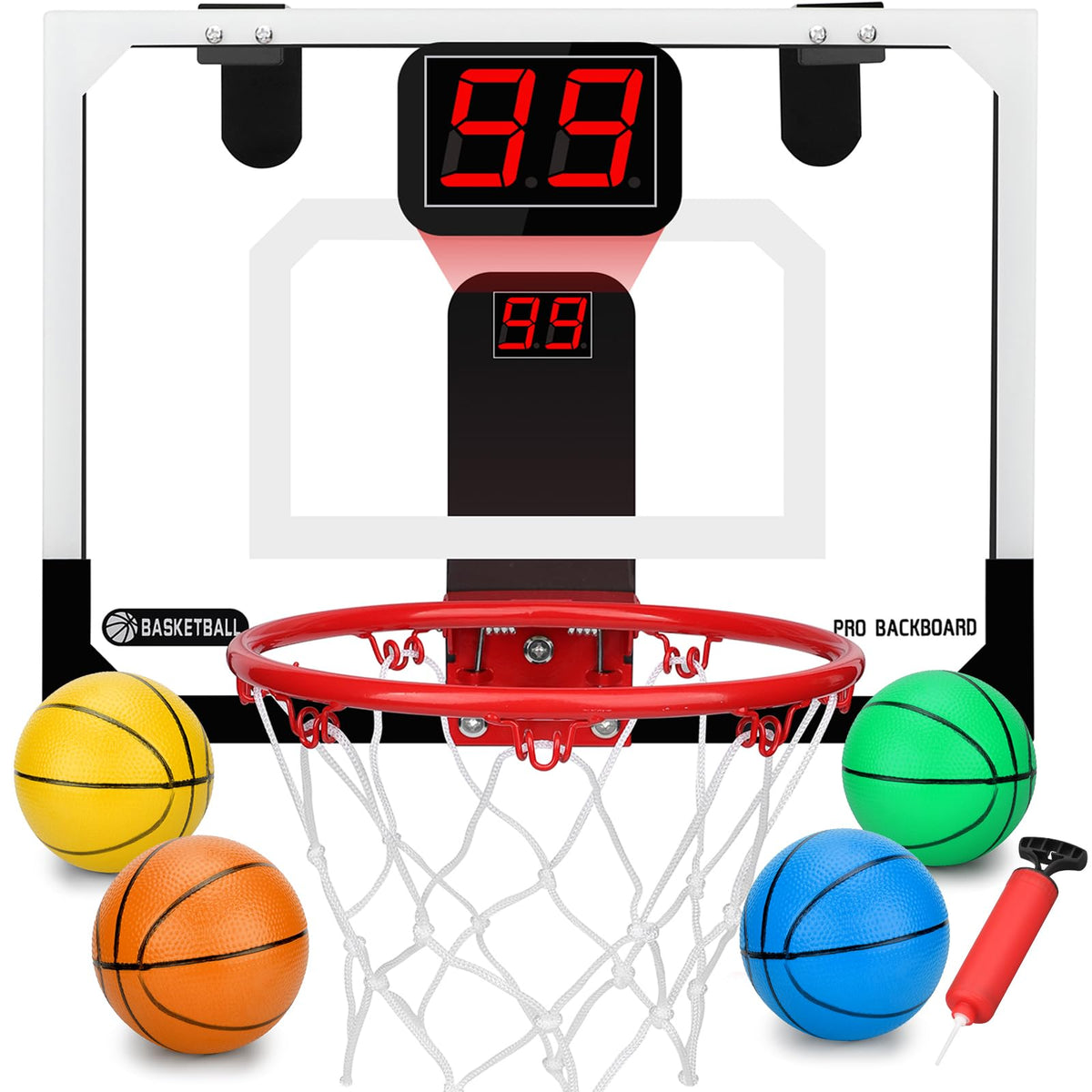 Umnodobn Pro Indoor Mini Basketball Hoop Set – Over-Door Auto Scoreboard, 9-Inch Dunk Rim