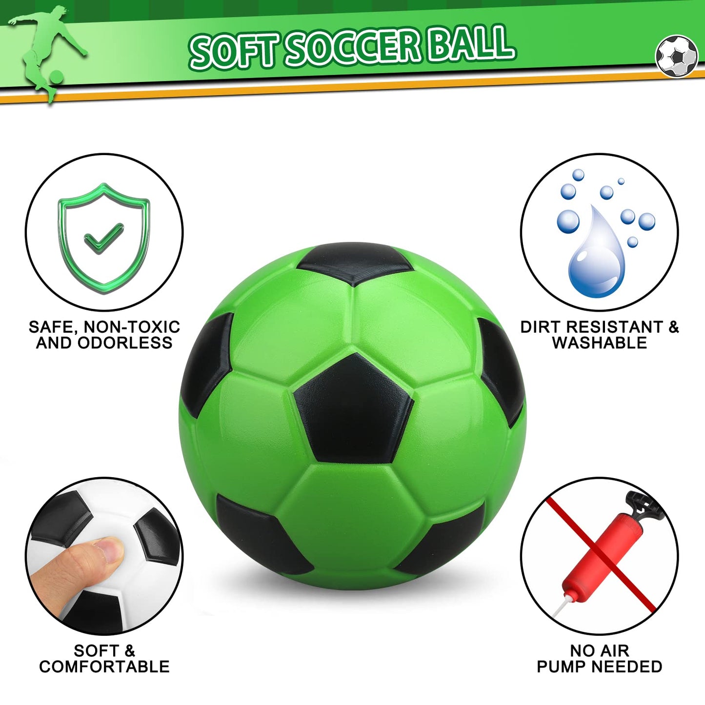 Umnodobn 5-Inch Foam Mini Soccer Balls — Soft, No-Inflation Indoor Play for Kids & Adults