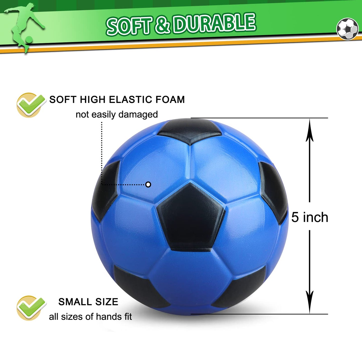 Umnodobn 5-Inch Foam Mini Soccer Balls — Soft, No-Inflation Indoor Play for Kids & Adults