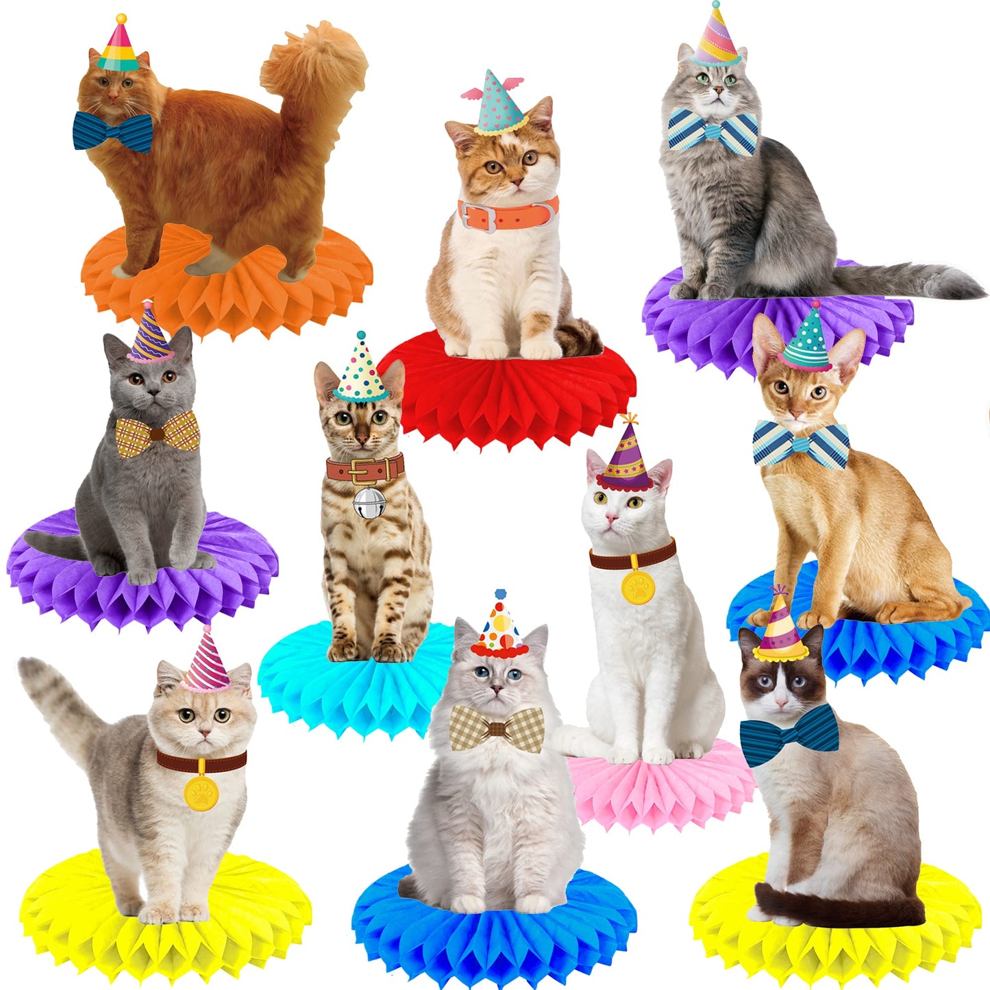 Umoni 10Pcs Cat Honeycomb Centerpieces | Kitten Party Decorations & Cat Theme Party Supplies