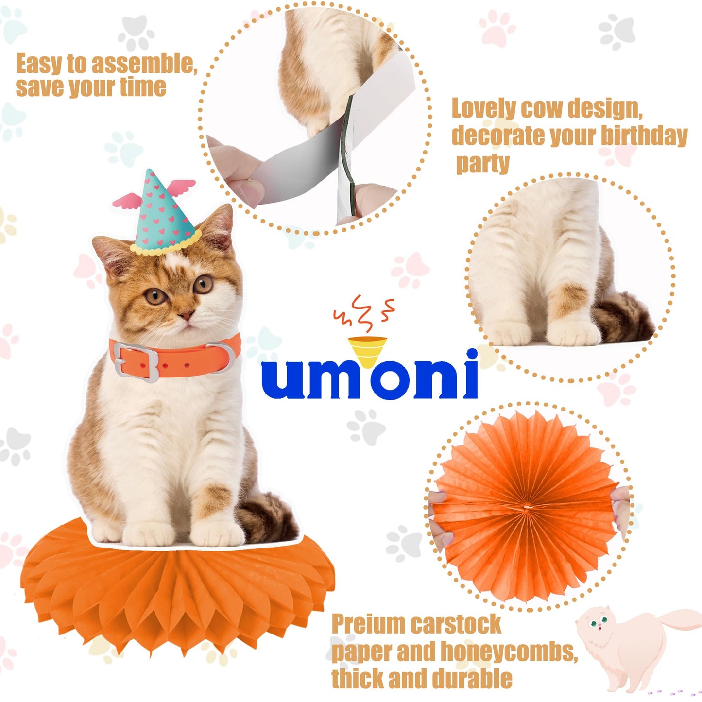 Umoni 10Pcs Cat Honeycomb Centerpieces | Kitten Party Decorations & Cat Theme Party Supplies