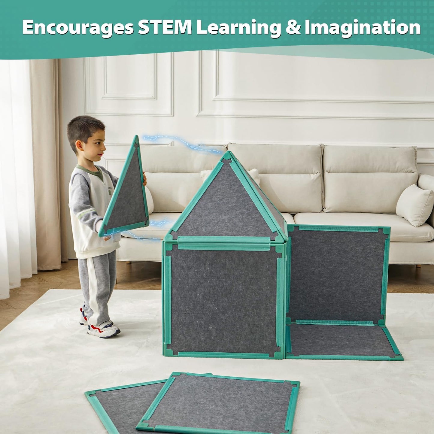Umoving 20-Piece Magnetic Fort Building Kit – Giant Modular Panels for Creative STEM Play