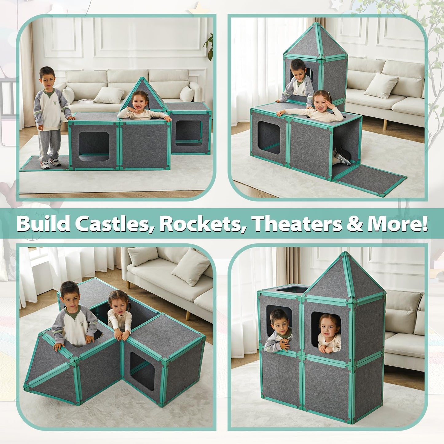 Umoving 20-Piece Magnetic Fort Building Kit – Giant Modular Panels for Creative STEM Play