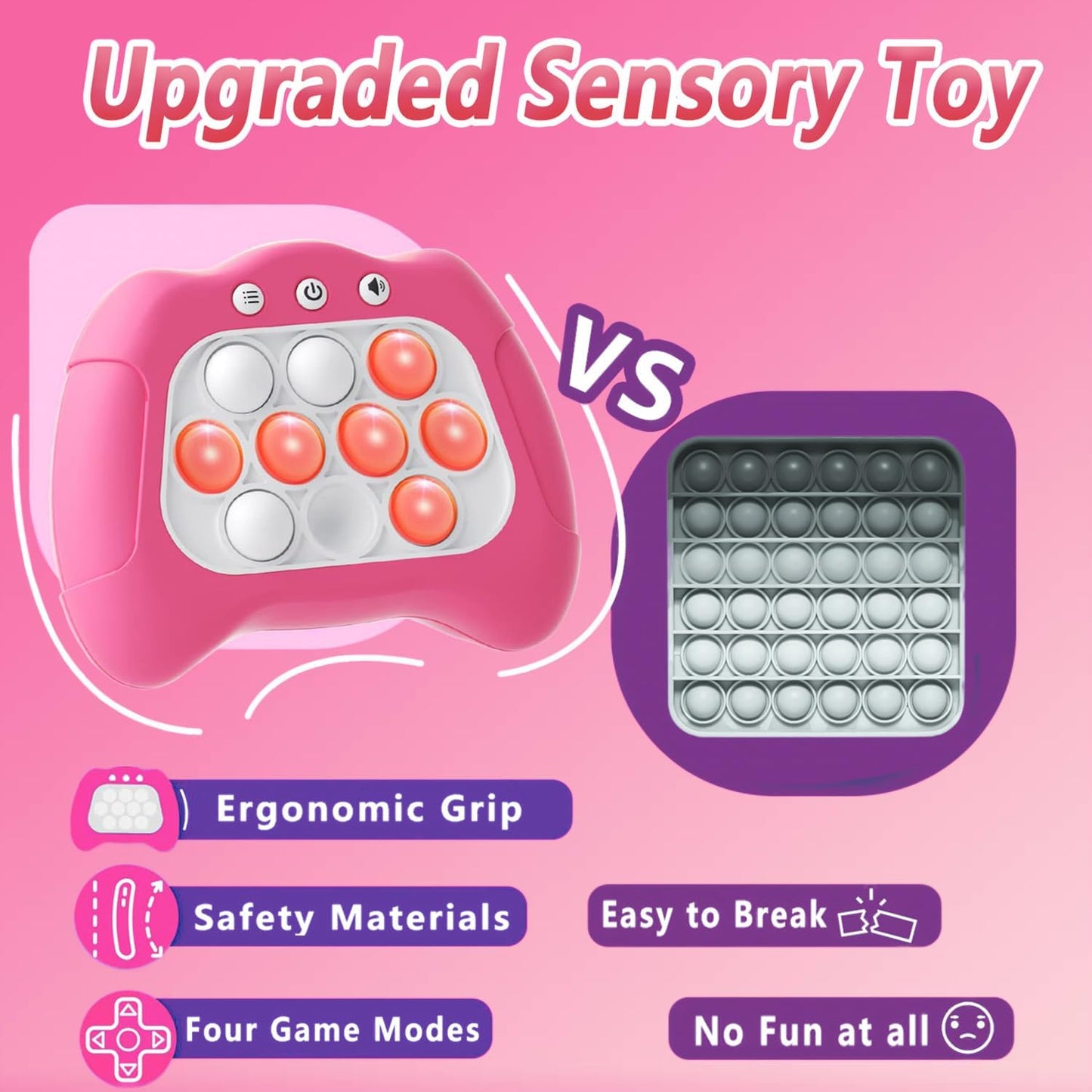 UMQYYMKO Pop Push Game Toy – Light-Up Fidget for Kids Aged 3–12 (Pink)