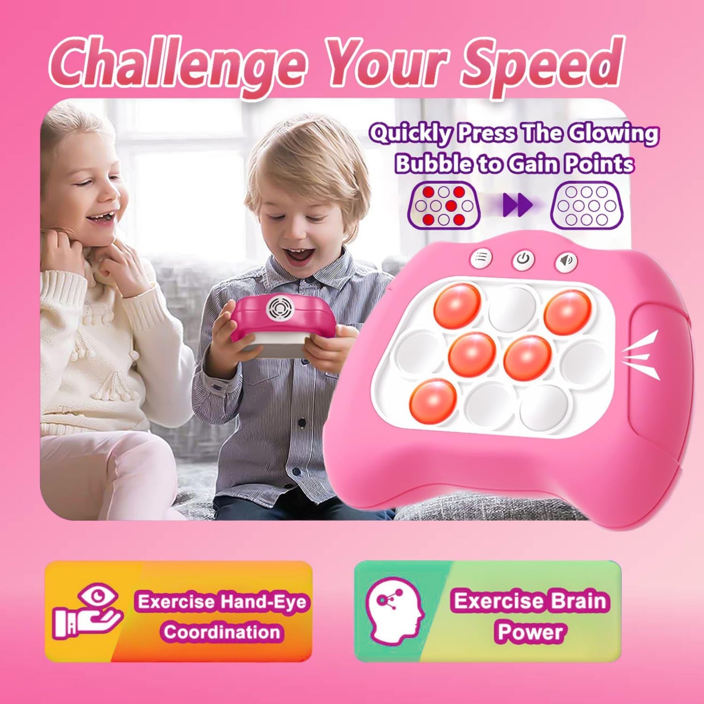 UMQYYMKO Pop Push Game Toy – Light-Up Fidget for Kids Aged 3–12 (Pink)