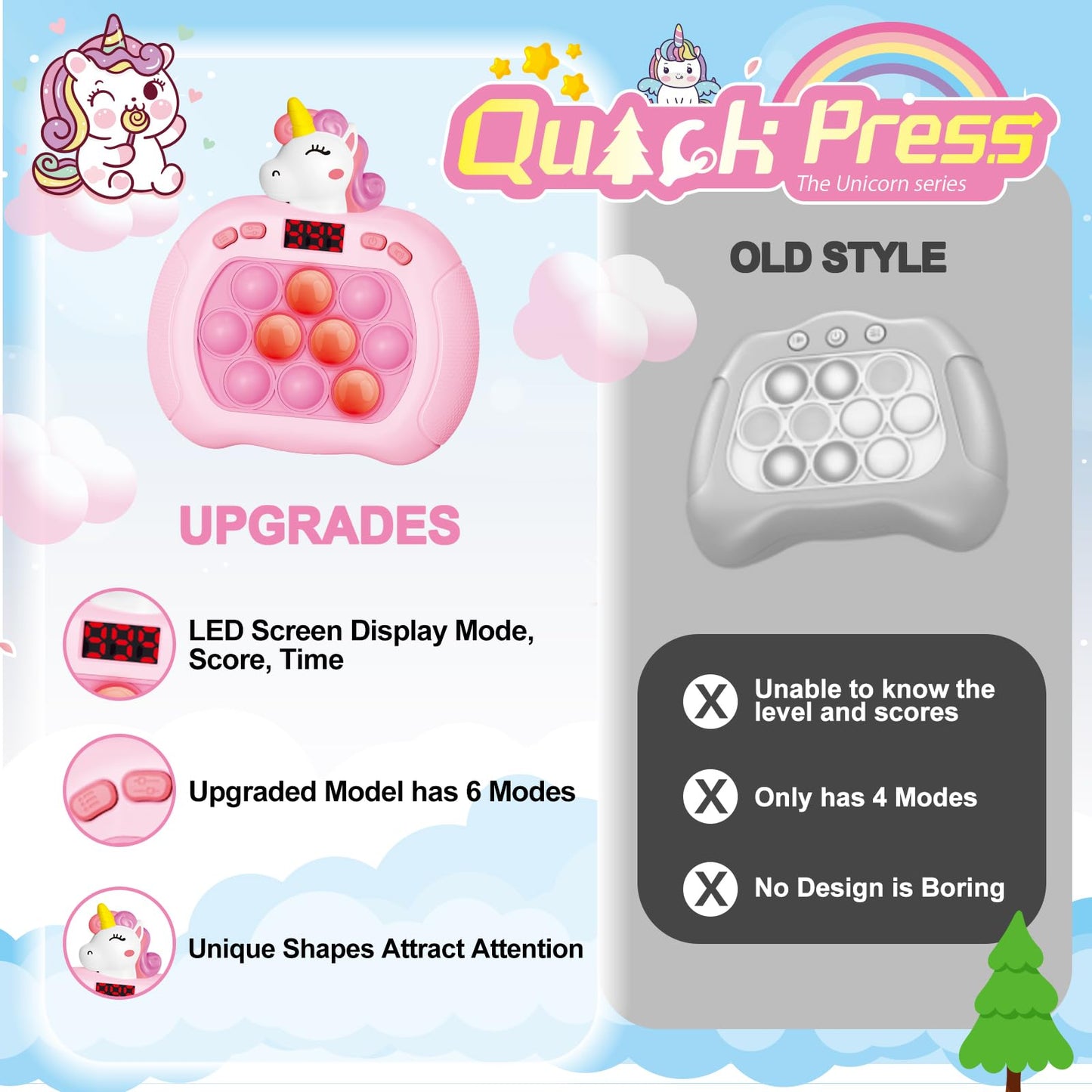 UMQYYMKO Pop Game - Light Up Fidget Toy for Kids & Adults, 6 Modes, Portable Sensory Fun