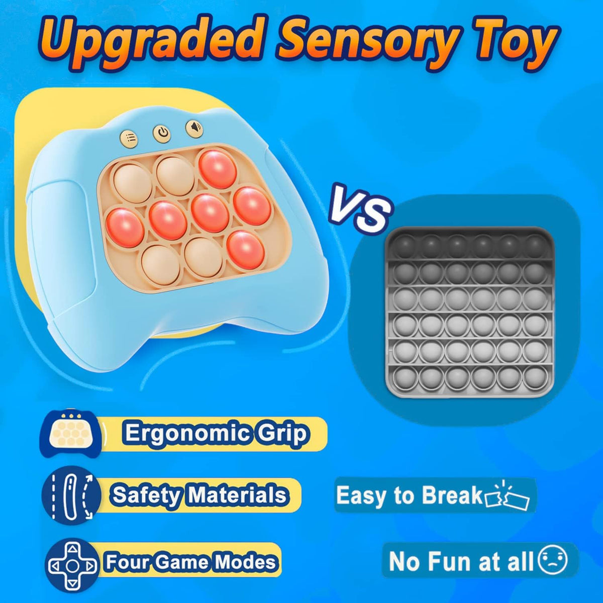 UMQYYMKO Pop Push Game Toy – Light Blue, 4 Modes, LED Lights, Portable Fidget for Kids 3-12