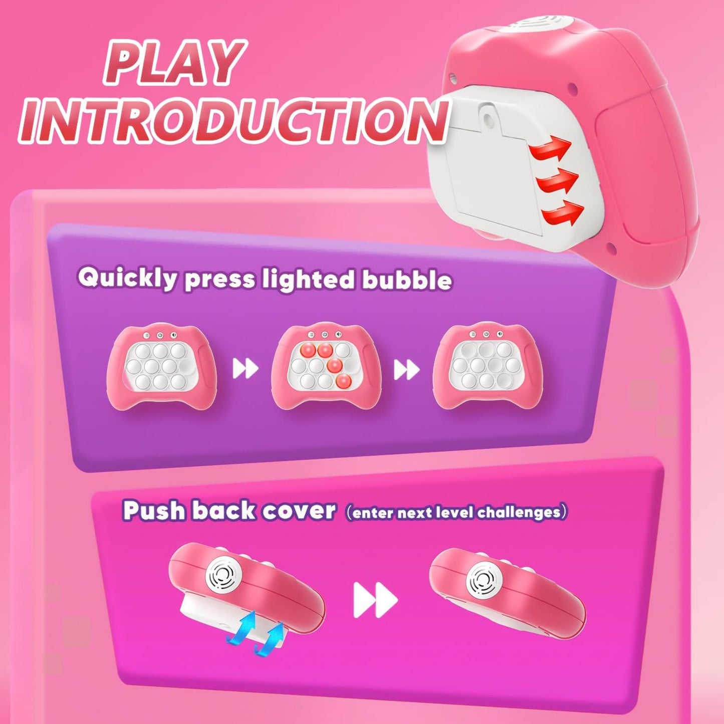 UMQYYMKO Pop Push Game Toy – Light-Up Fidget for Kids Aged 3–12 (Pink)