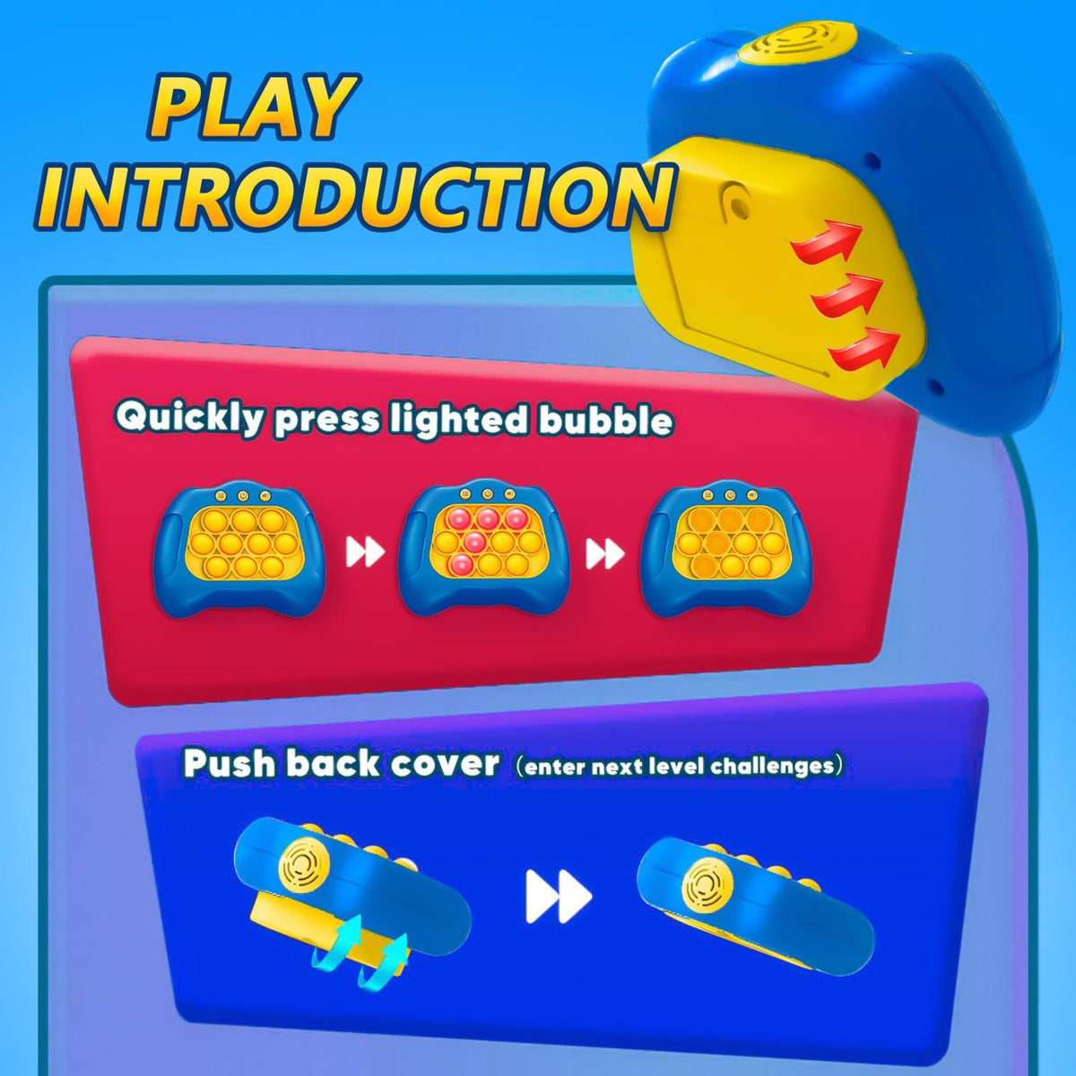 UMQYYMKO Pop Push Game Toy – Light Up Fidget Puzzle for Kids, Four Modes, Blue