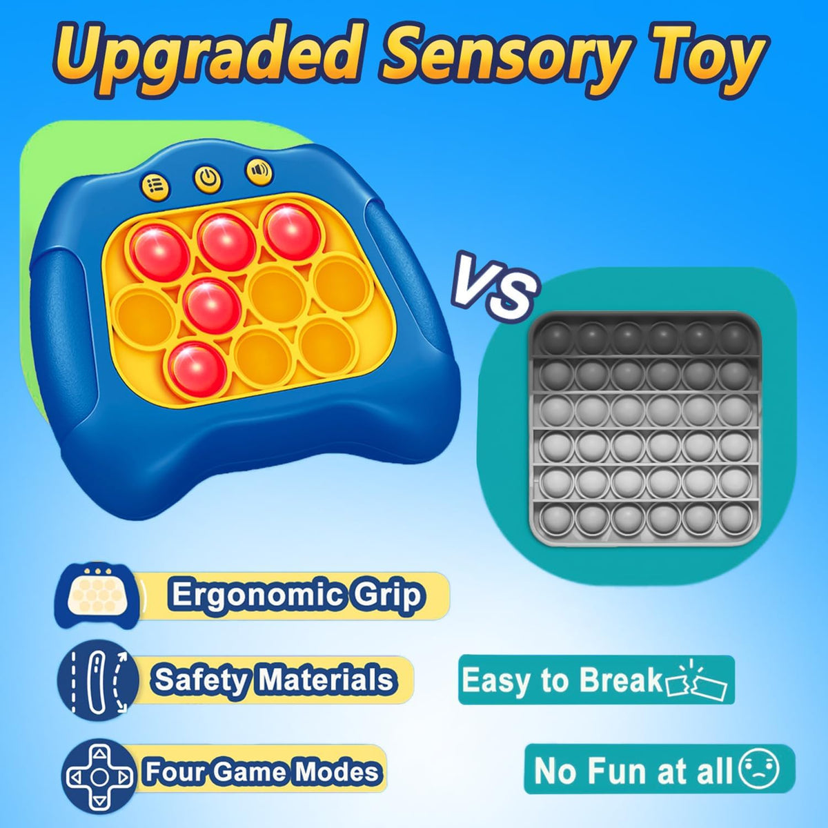 UMQYYMKO Pop Push Game Toy – Light Up Fidget Puzzle for Kids, Four Modes, Blue
