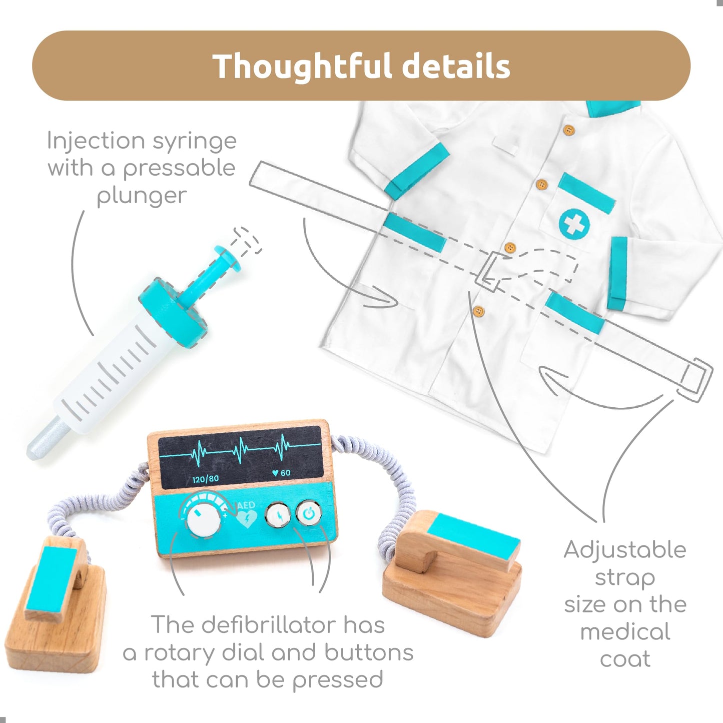 UMU Deluxe Wooden Doctor Play Set – 37-Piece Pretend Medical Kit for Kids 3–6