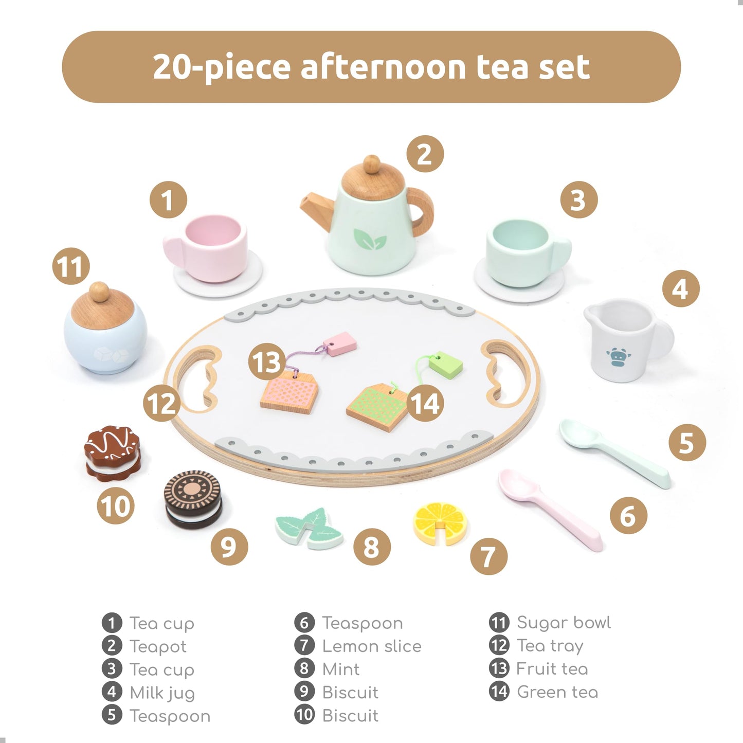 UMU Wooden Tea Set for Kids – Pretend Play Montessori Toy (Ages 3–6)