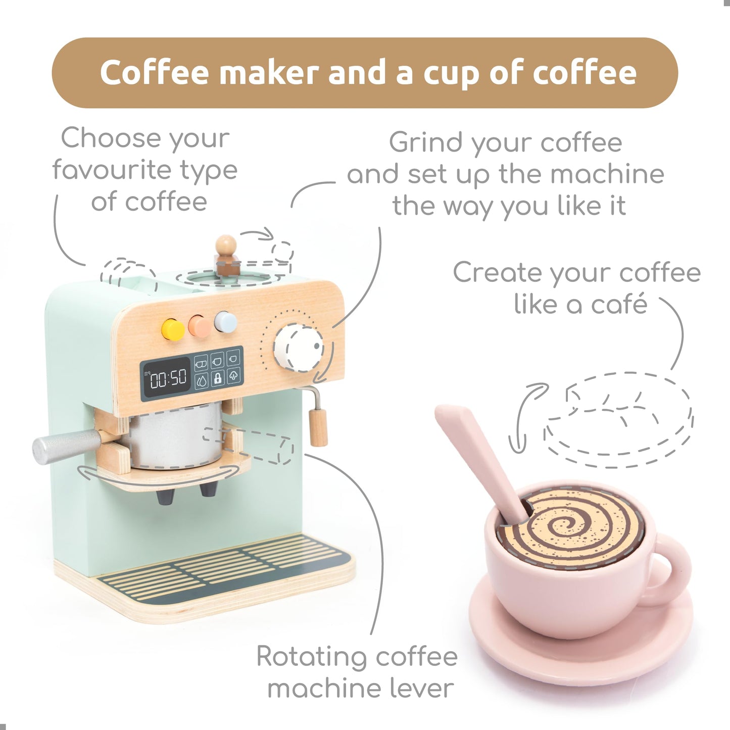 UMU Wooden Toy Coffee Maker for Kids – Realistic Pretend Play Espresso Machine | Montessori Kitchen Toy