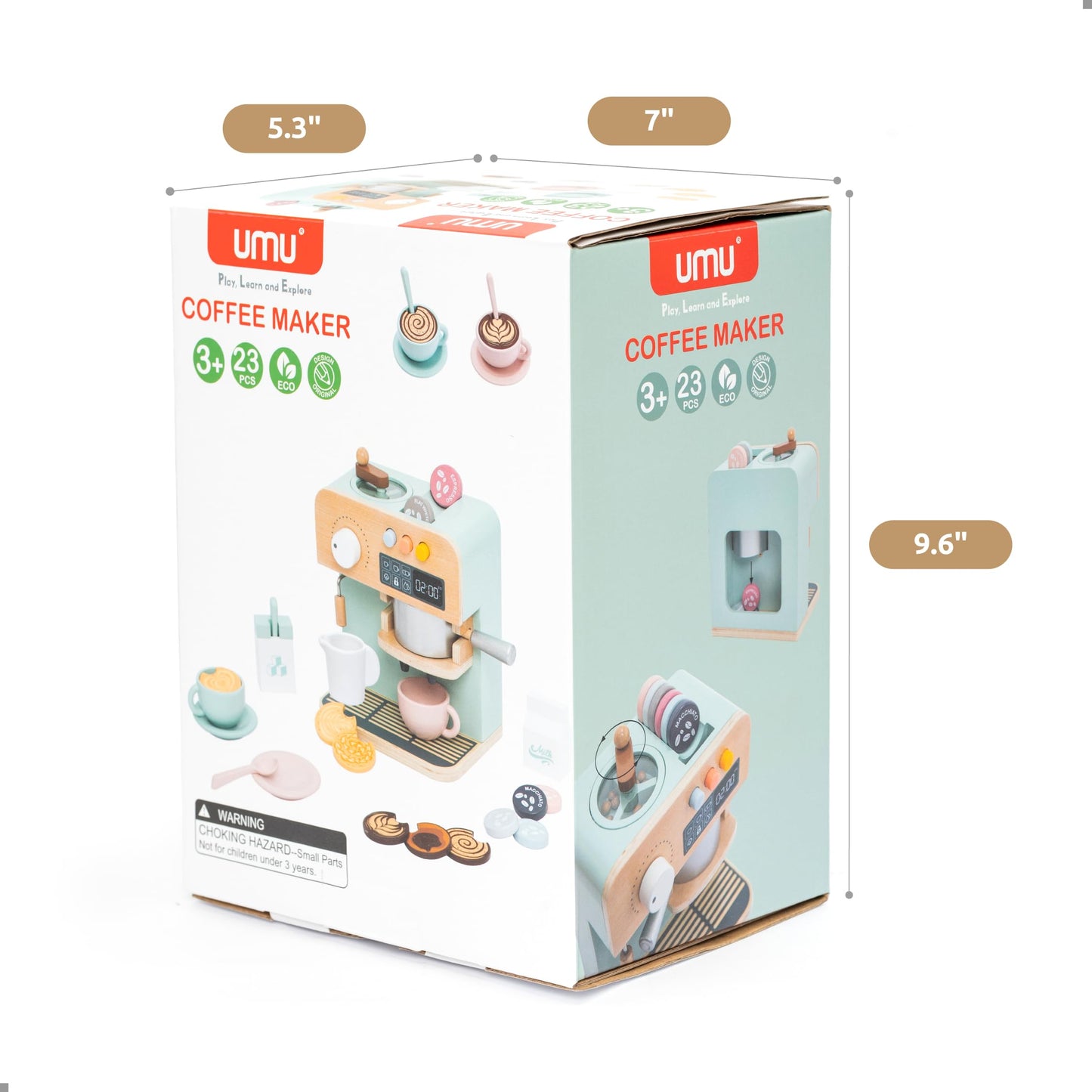 UMU Wooden Toy Coffee Maker for Kids – Realistic Pretend Play Espresso Machine | Montessori Kitchen Toy