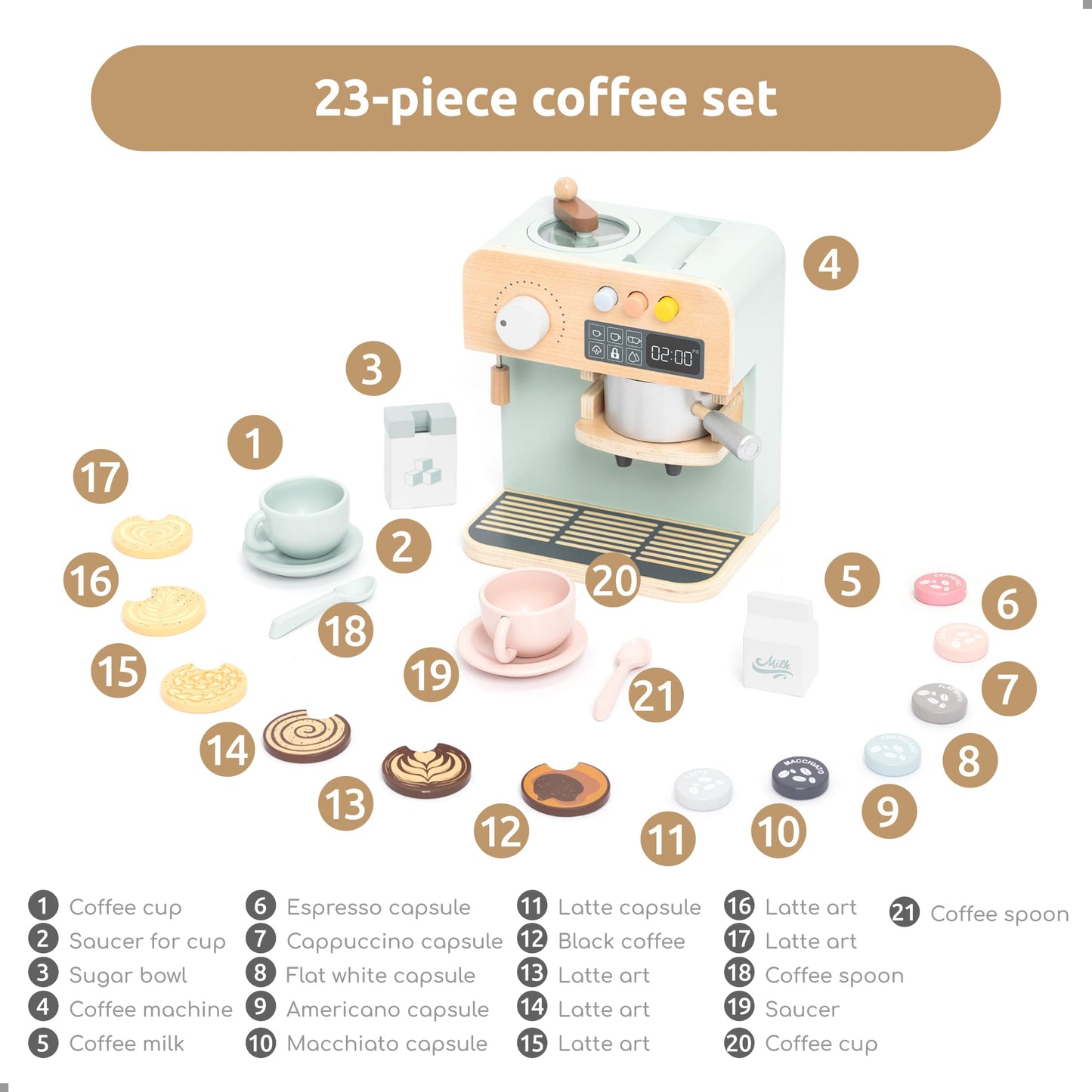 UMU Wooden Toy Coffee Maker for Kids – Realistic Pretend Play Espresso Machine | Montessori Kitchen Toy