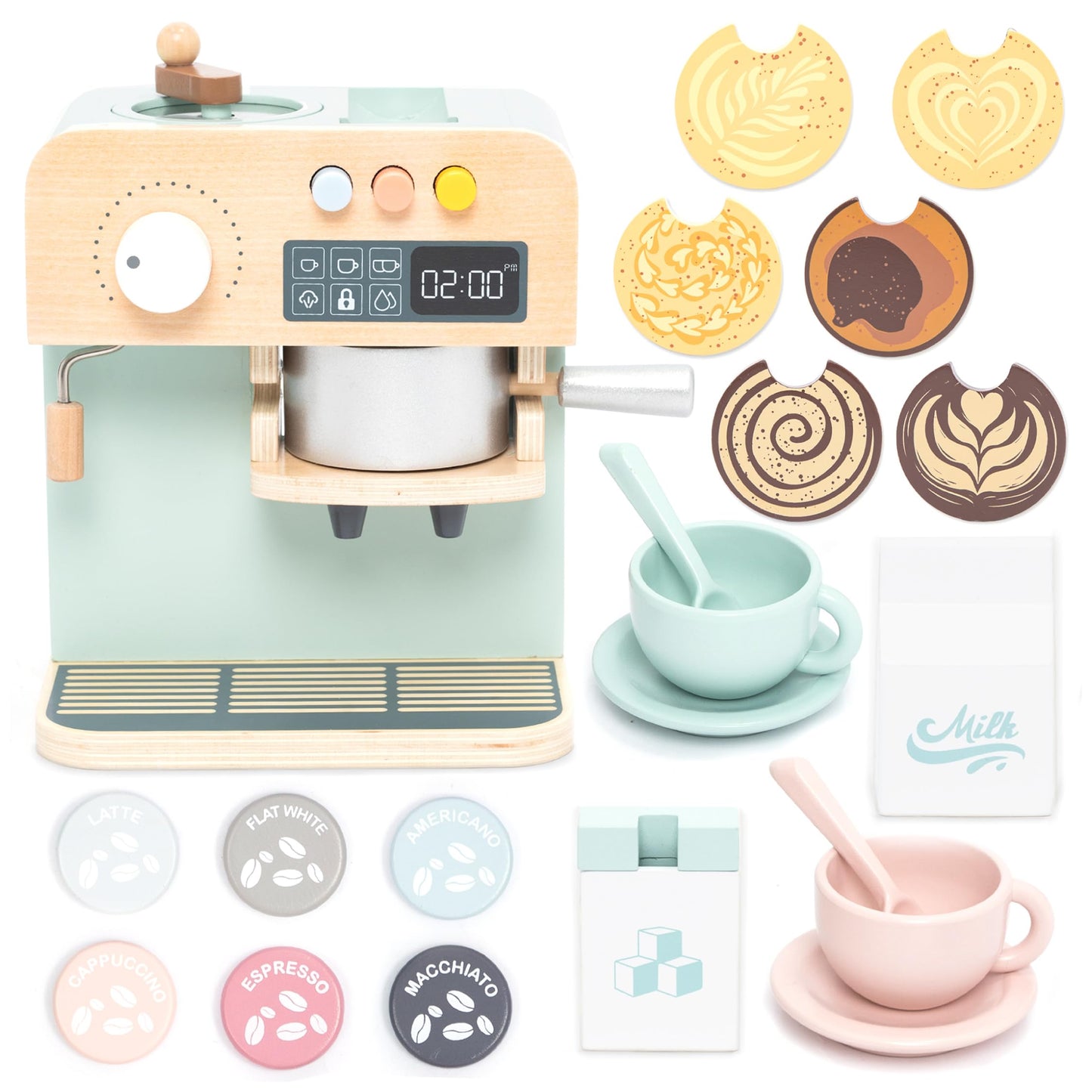 UMU Wooden Toy Coffee Maker for Kids – Realistic Pretend Play Espresso Machine | Montessori Kitchen Toy