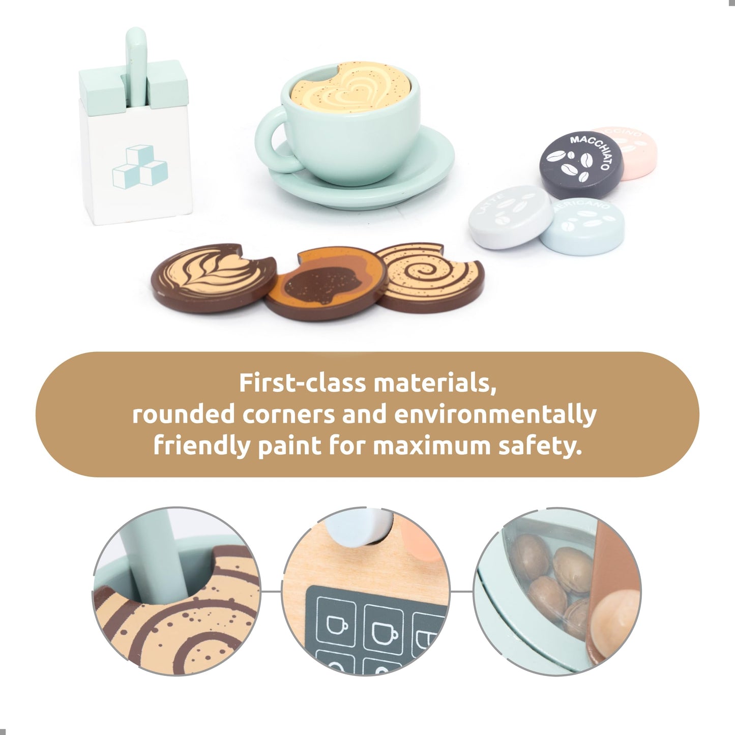 UMU Wooden Toy Coffee Maker for Kids – Realistic Pretend Play Espresso Machine | Montessori Kitchen Toy