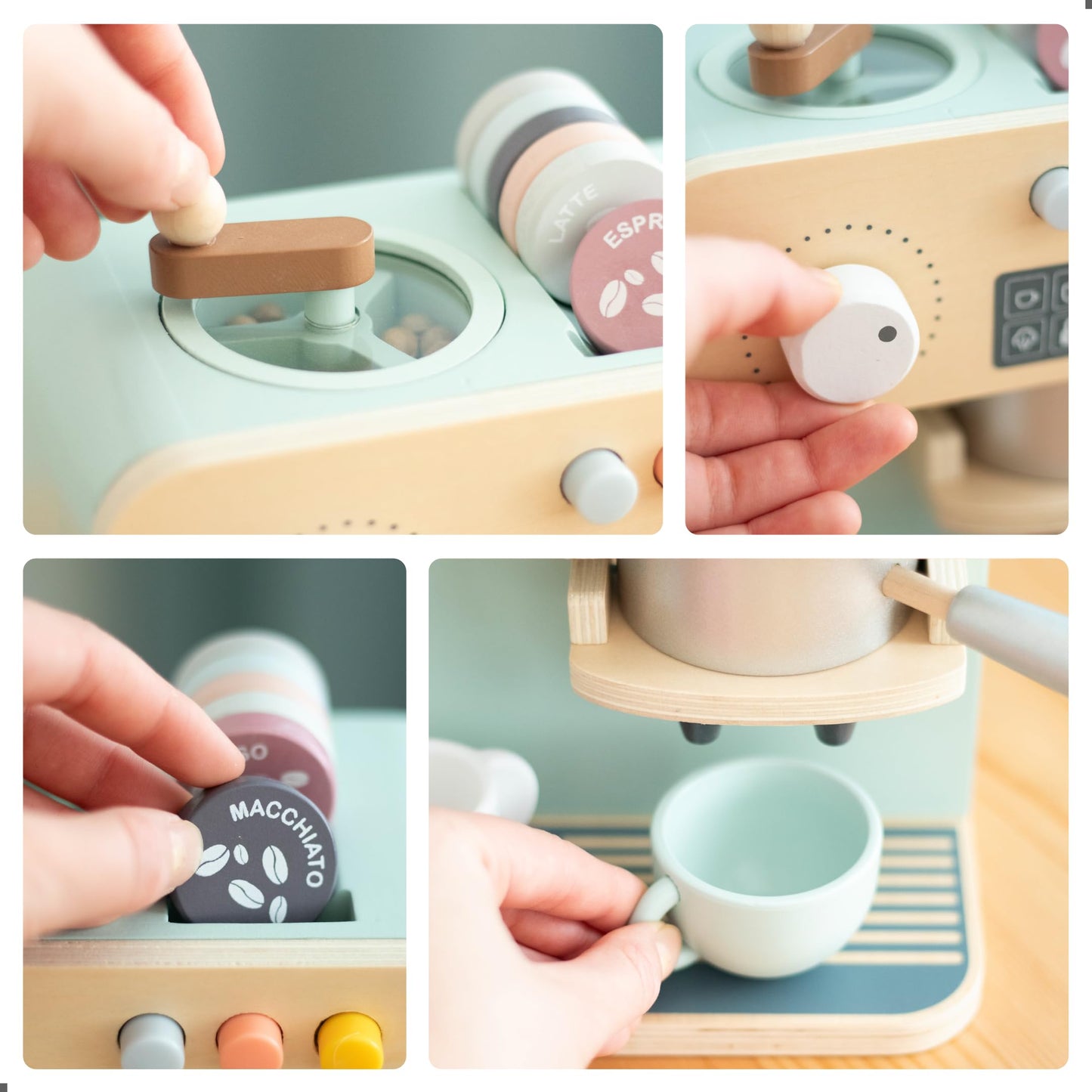 UMU Wooden Toy Coffee Maker for Kids – Realistic Pretend Play Espresso Machine | Montessori Kitchen Toy