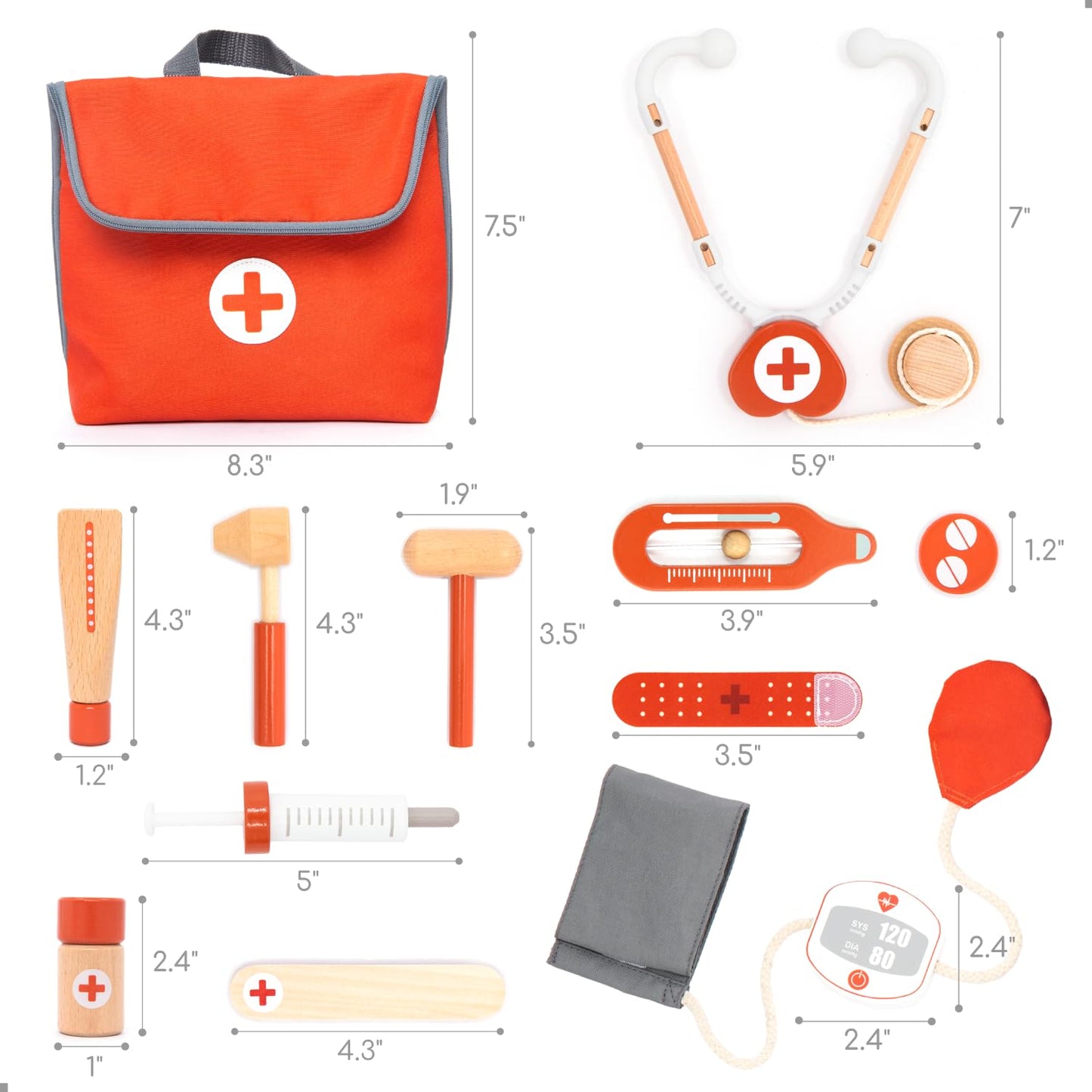 UMU® Wooden Mini Doctor Kit for Kids – 14-Piece Medical Playset with Stethoscope, Blood Pressure Cuff & More