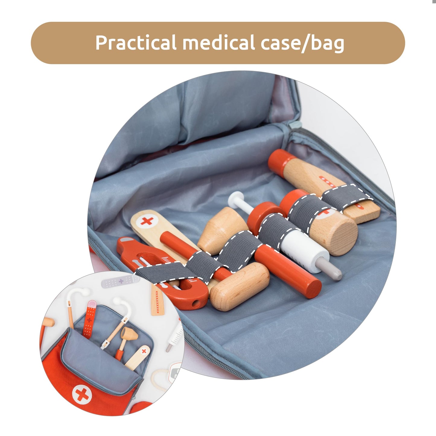 UMU® Wooden Mini Doctor Kit for Kids – 14-Piece Medical Playset with Stethoscope, Blood Pressure Cuff & More
