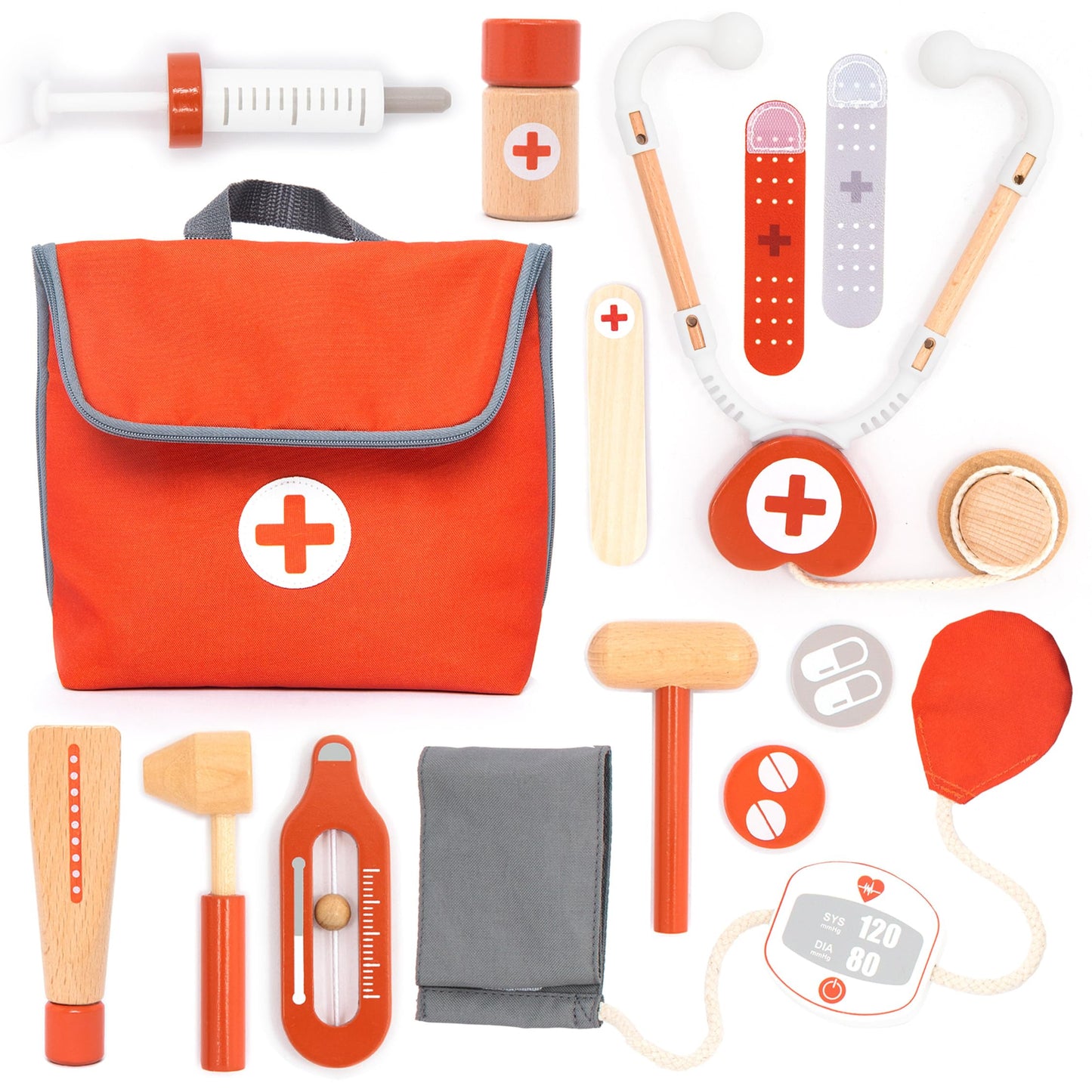 UMU® Wooden Mini Doctor Kit for Kids – 14-Piece Medical Playset with Stethoscope, Blood Pressure Cuff & More