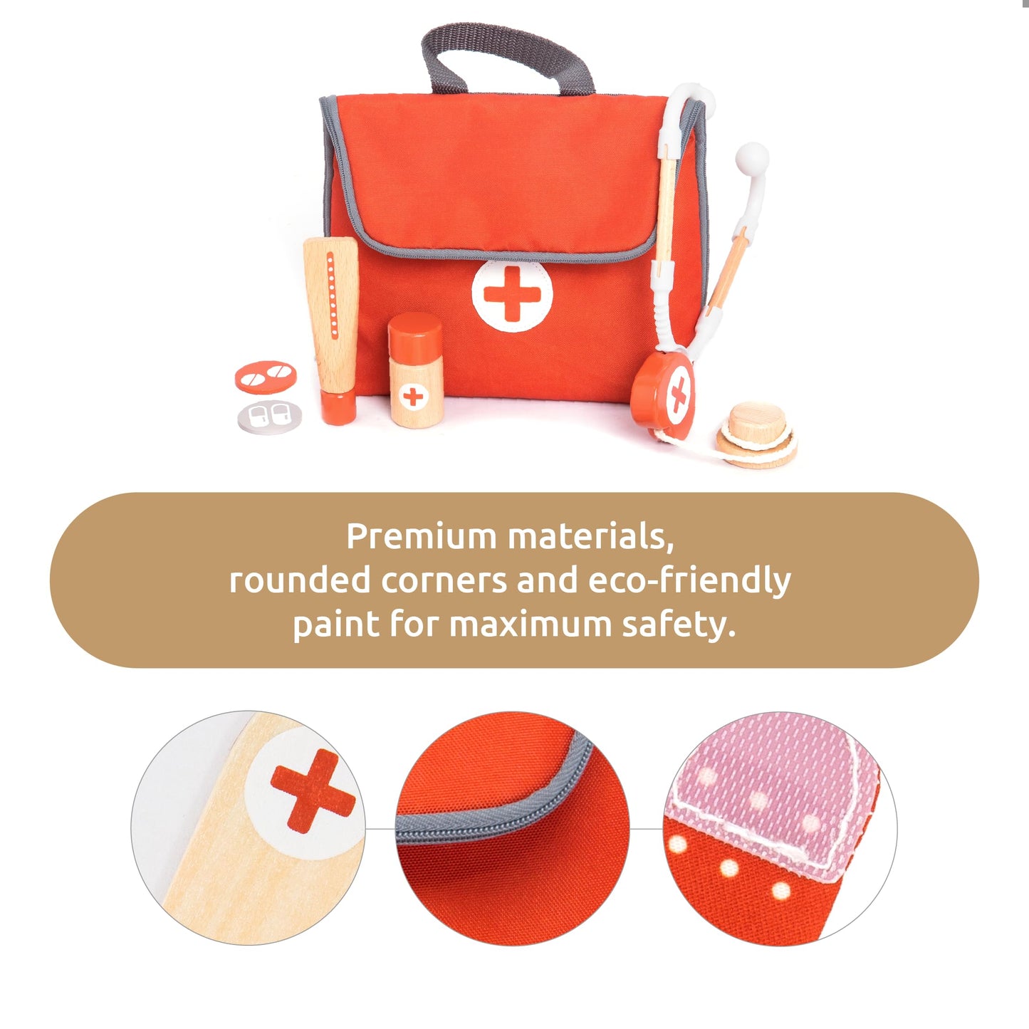 UMU® Wooden Mini Doctor Kit for Kids – 14-Piece Medical Playset with Stethoscope, Blood Pressure Cuff & More