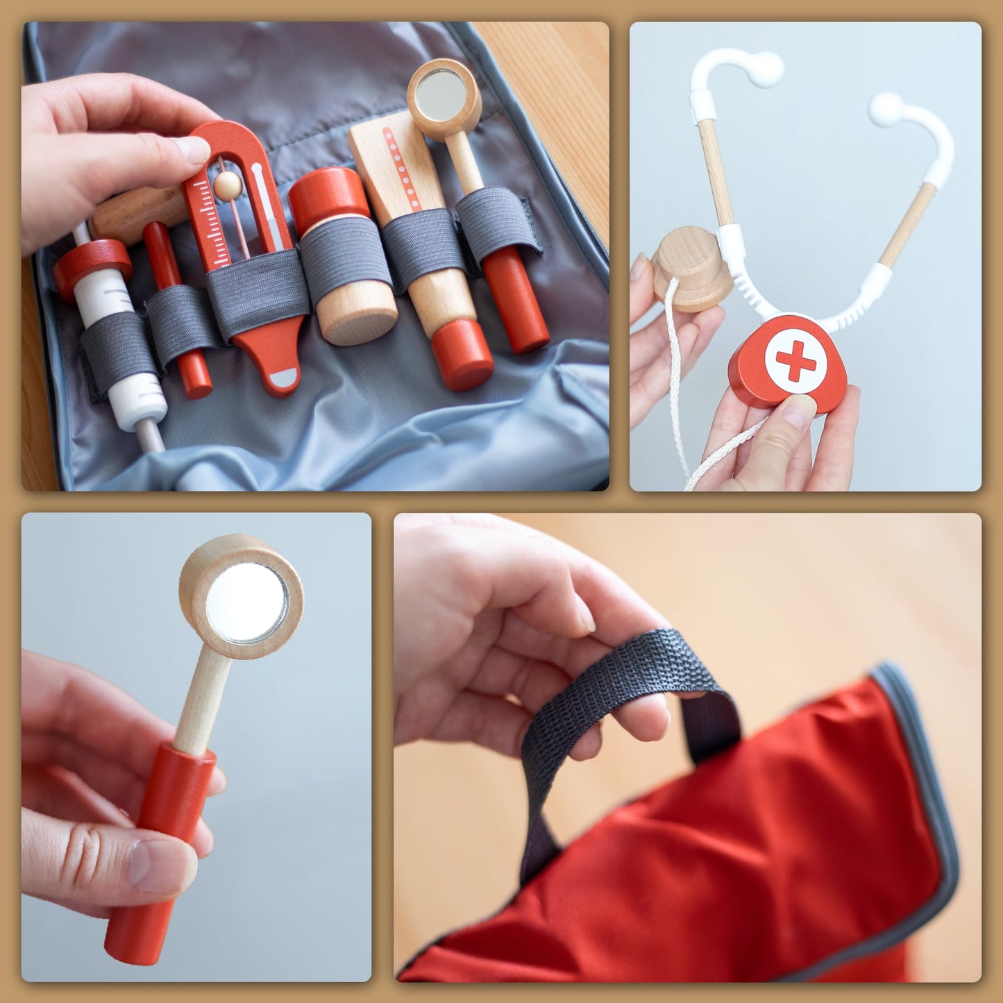 UMU® Wooden Mini Doctor Kit for Kids – 14-Piece Medical Playset with Stethoscope, Blood Pressure Cuff & More