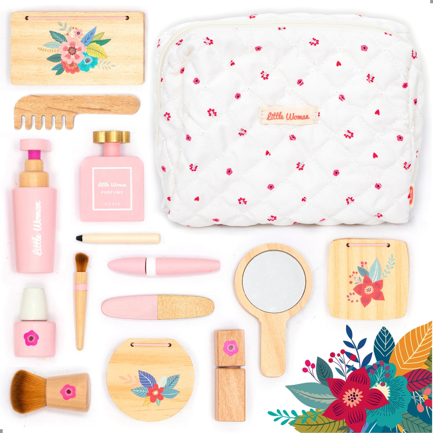 UMU Wooden Pretend Makeup Kit for Toddlers – Realistic Toy Beauty Set for Girls Ages 3–6