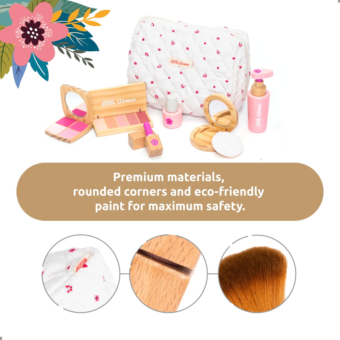 UMU Wooden Pretend Makeup Kit for Toddlers – Realistic Toy Beauty Set for Girls Ages 3–6