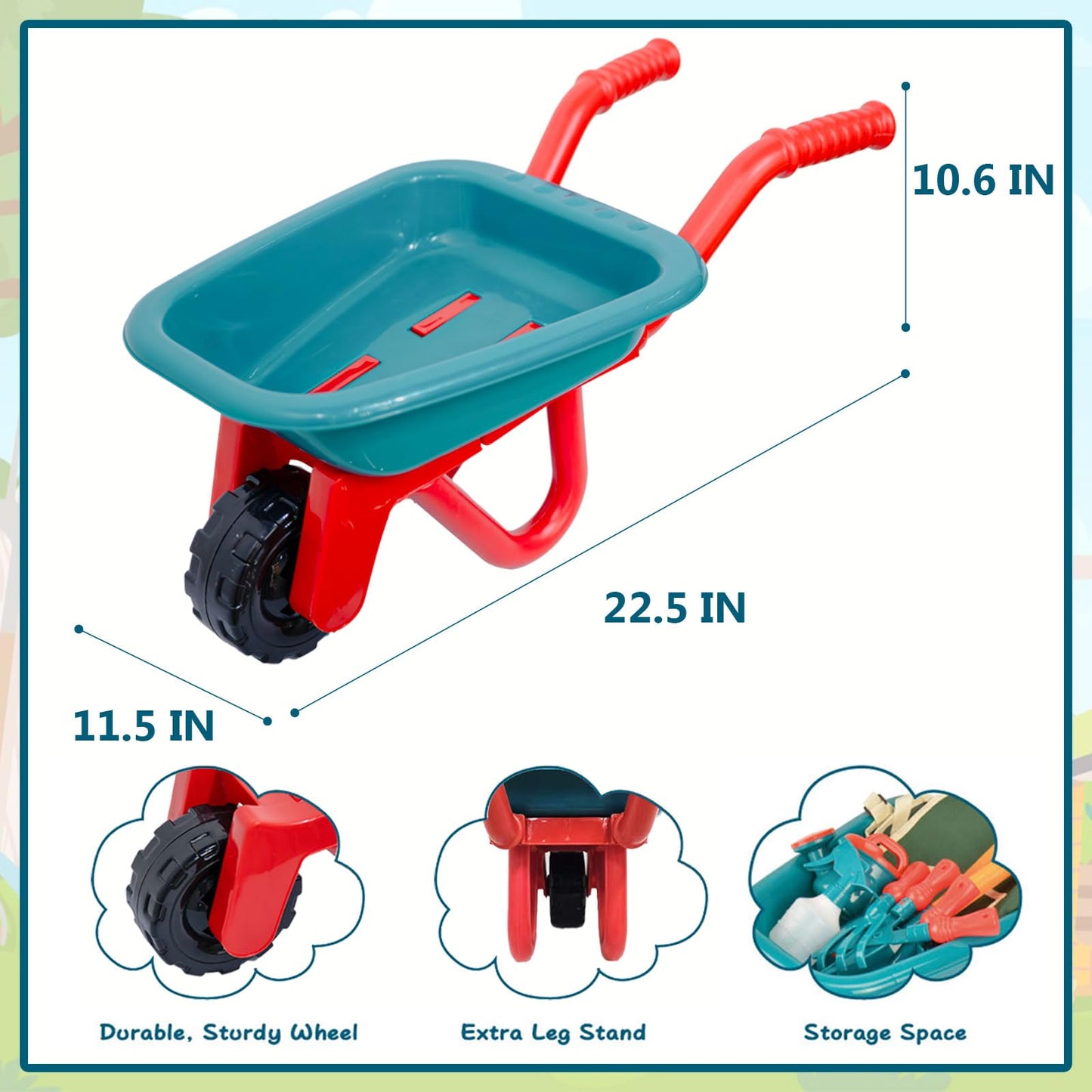 unanscre Gardening Tool Set for Kids with Toddler Wheelbarrow & Apron | Pretend Play Outdoor Garden Toys