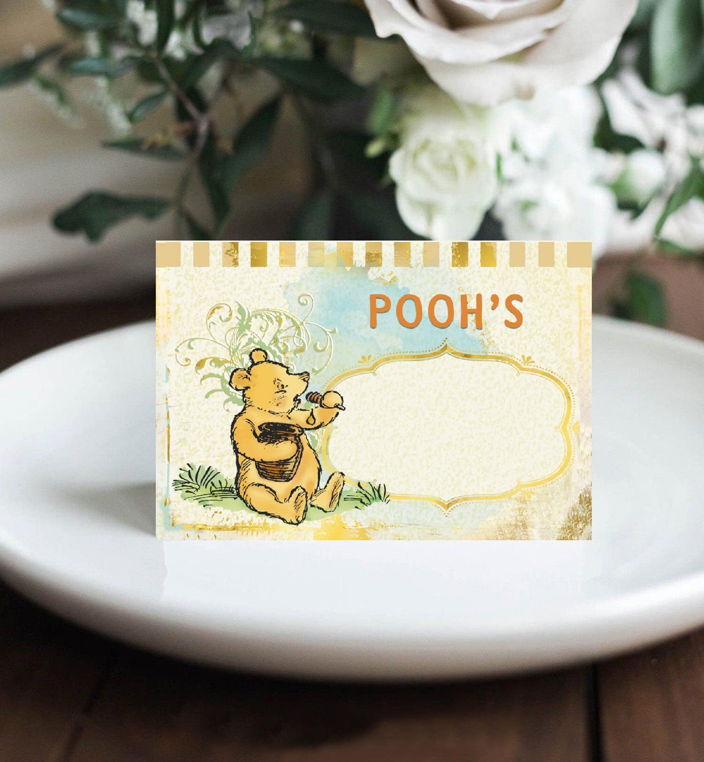 Unbala Classic Winnie Food Labels – 12 Pooh Bear Signs for Baby Showers & Parties