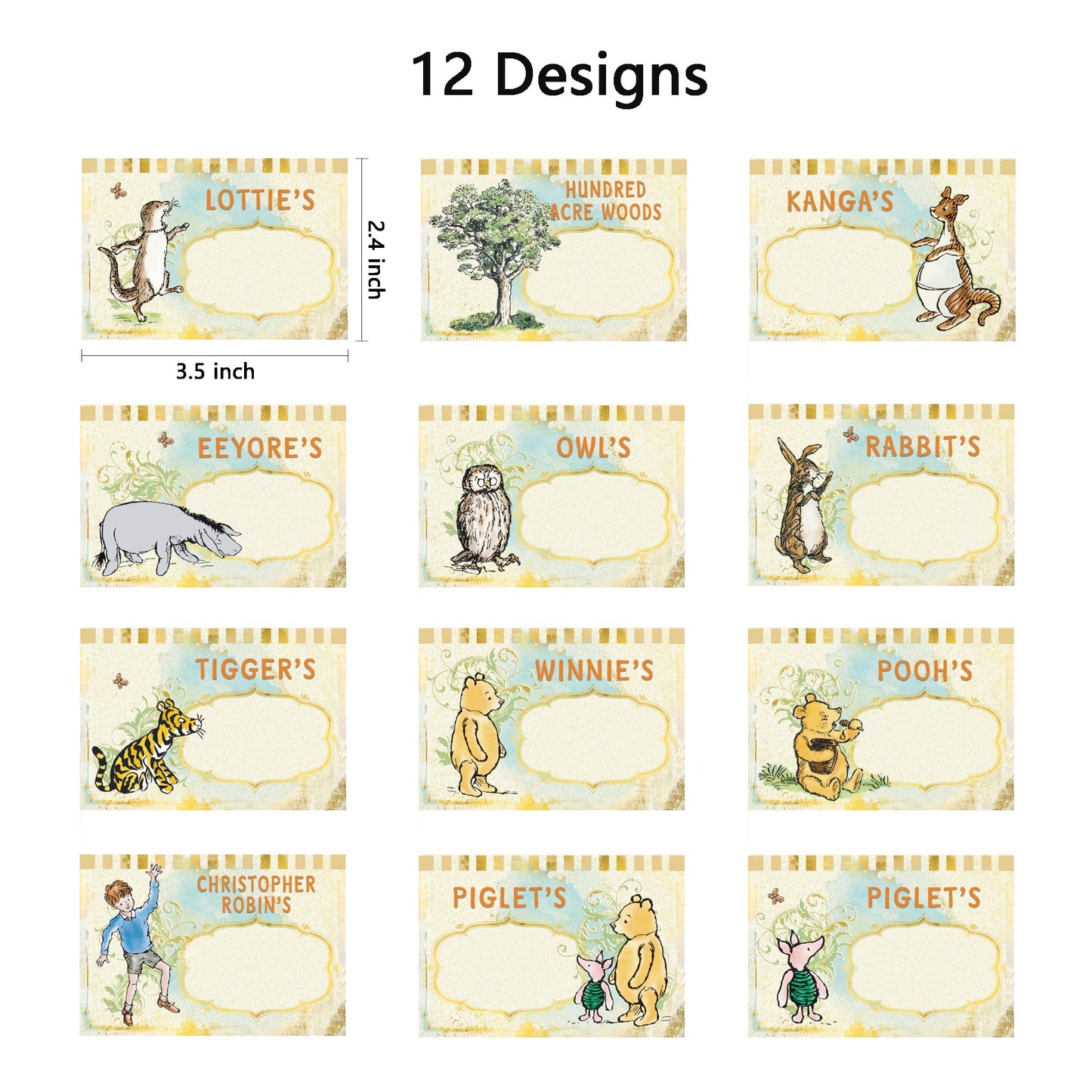 Unbala Classic Winnie Food Labels – 12 Pooh Bear Signs for Baby Showers & Parties