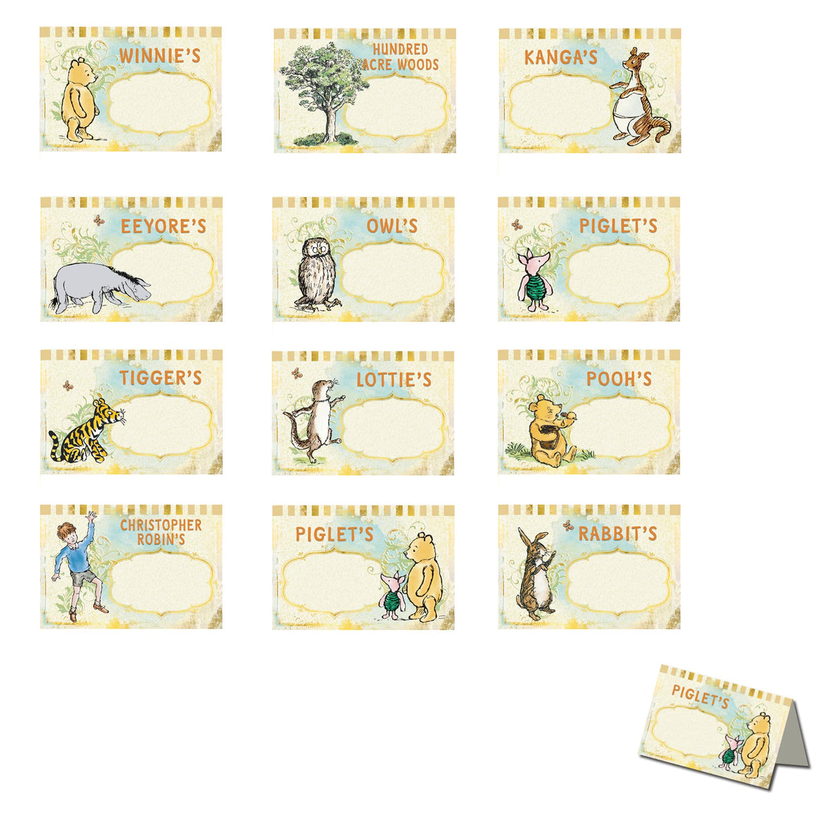 Unbala Classic Winnie Food Labels – 12 Pooh Bear Signs for Baby Showers & Parties