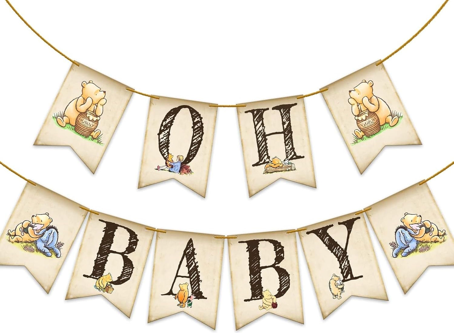 Unbala Classic Winnie Oh Baby Banner – Pooh Baby Shower & First Birthday Decor (5x7 inches)