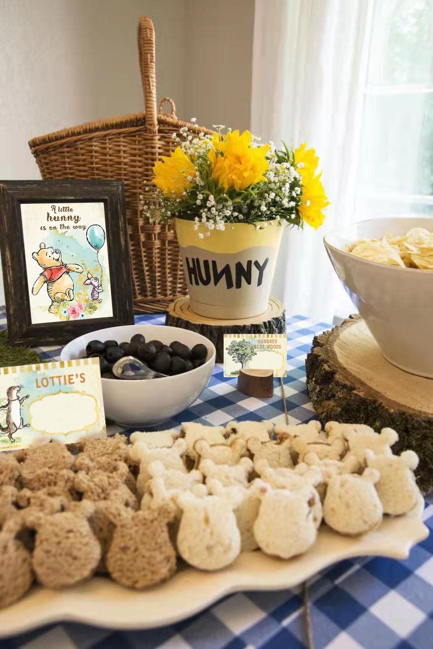 Unbala Classic Winnie Food Labels – 12 Pooh Bear Signs for Baby Showers & Parties