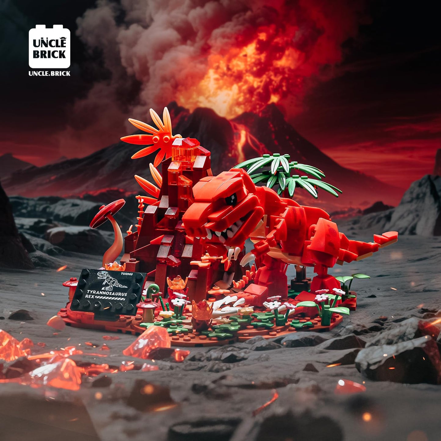 UNCLE BRICK Dinosaur World Building Set – T-Rex Volcano Scene (559 pcs) for Ages 8-14