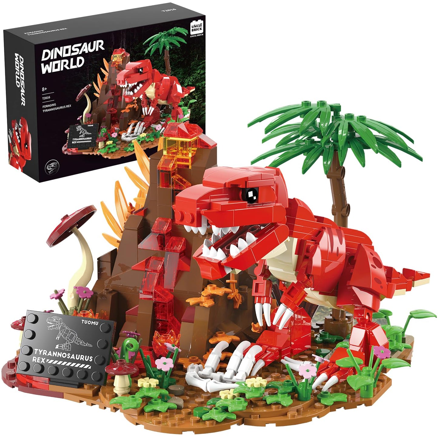 UNCLE BRICK Dinosaur World Building Set – T-Rex Volcano Scene (559 pcs) for Ages 8-14