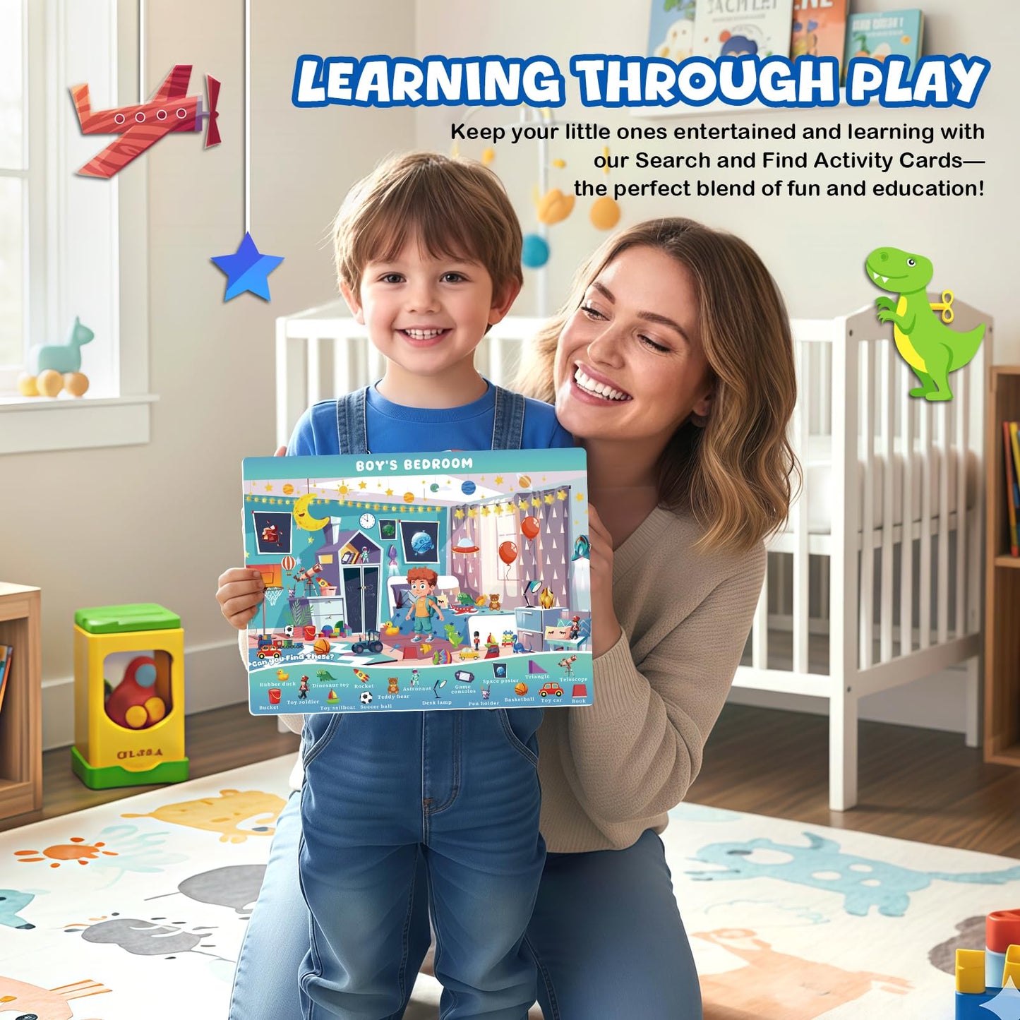 Underbartliv Search and Find Cards Set – 24 Themes, 2 Dry Erase Markers for Kids 3-5 | Road Trip Activities