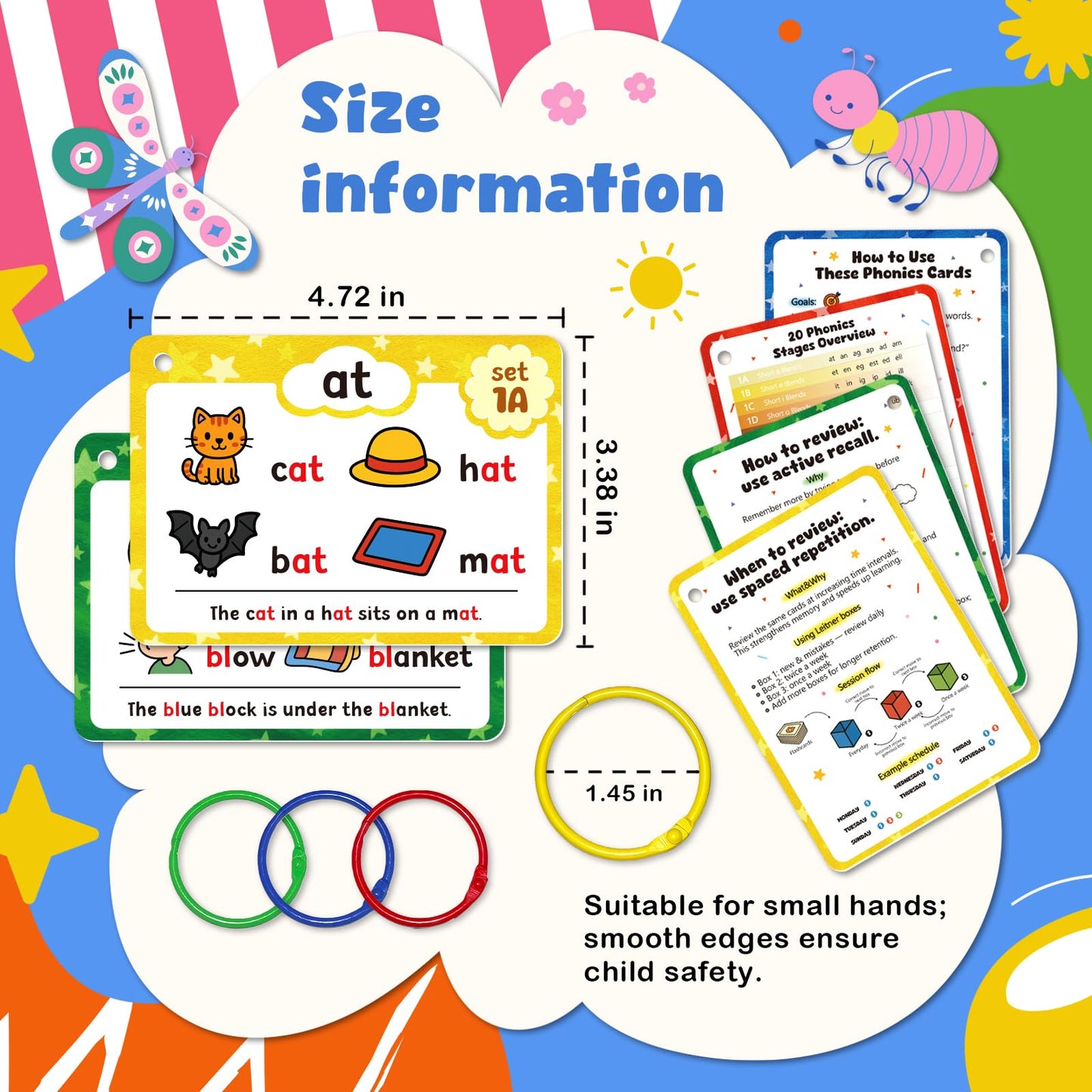 Underbartliv Phonics Flash Cards for Kindergarten to 2nd Grade – 62 Cards, 20 Phonogram Stages