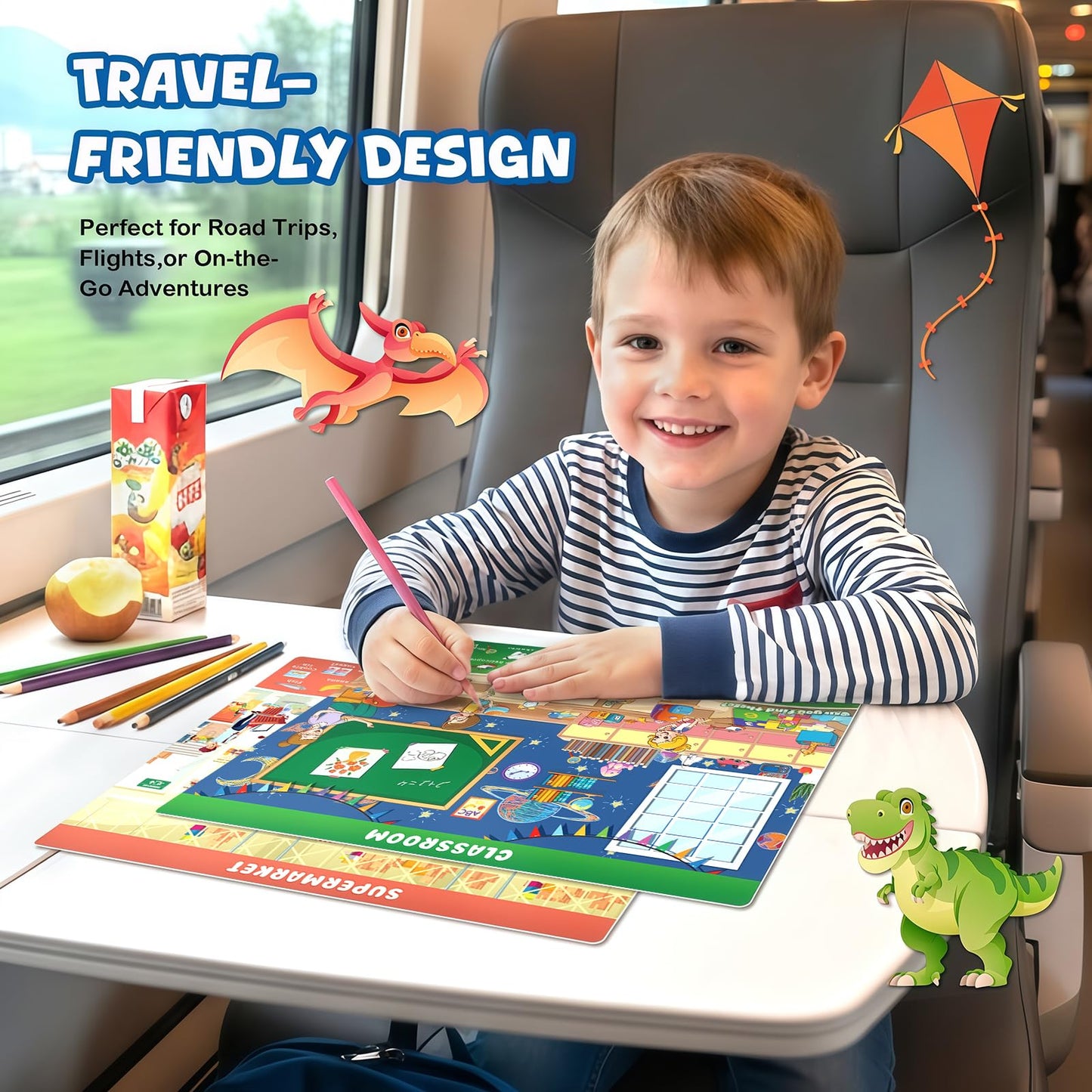 Underbartliv Search and Find Cards Set – 24 Themes, 2 Dry Erase Markers for Kids 3-5 | Road Trip Activities